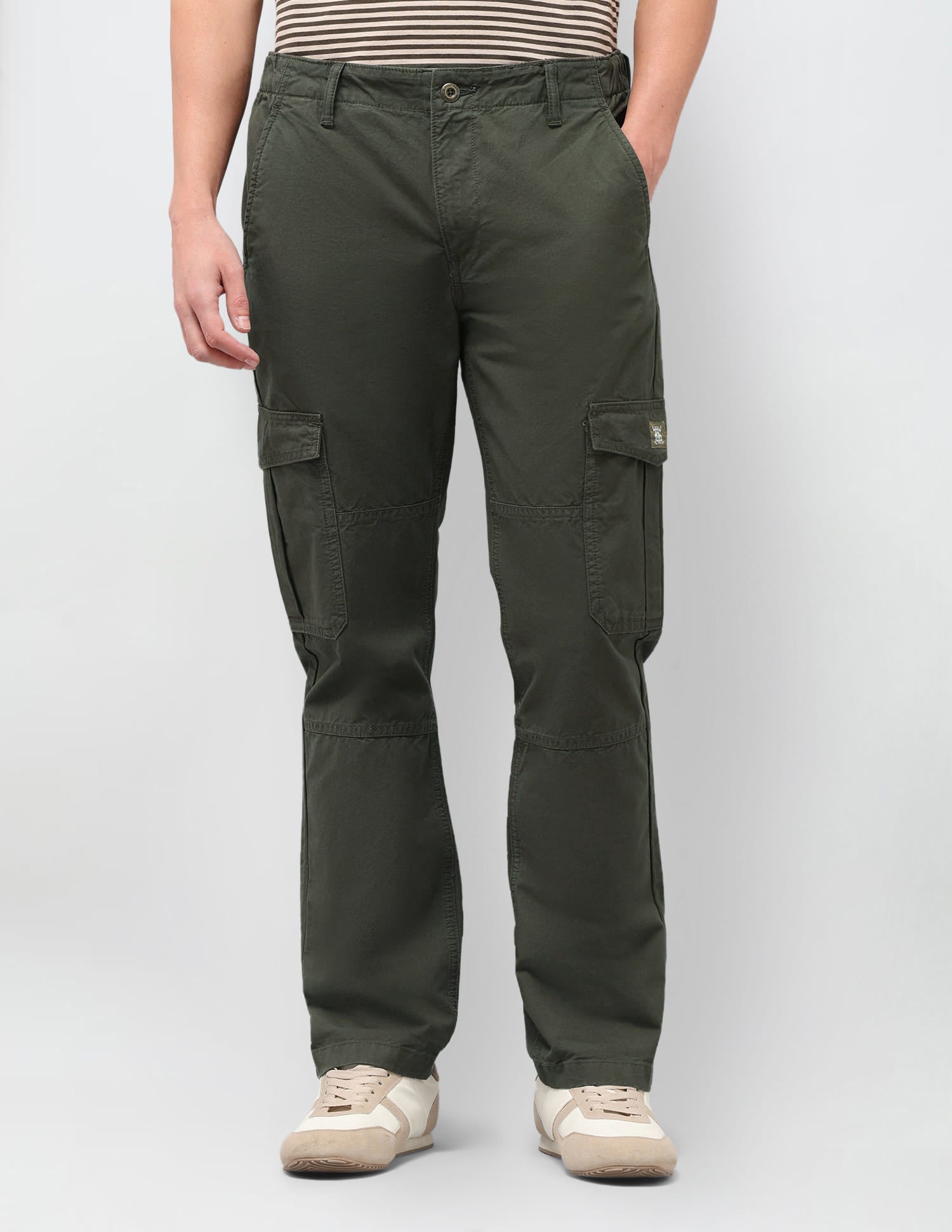 Solid Slim Straight Trousers Green - U.S. Polo Assn. India | Large