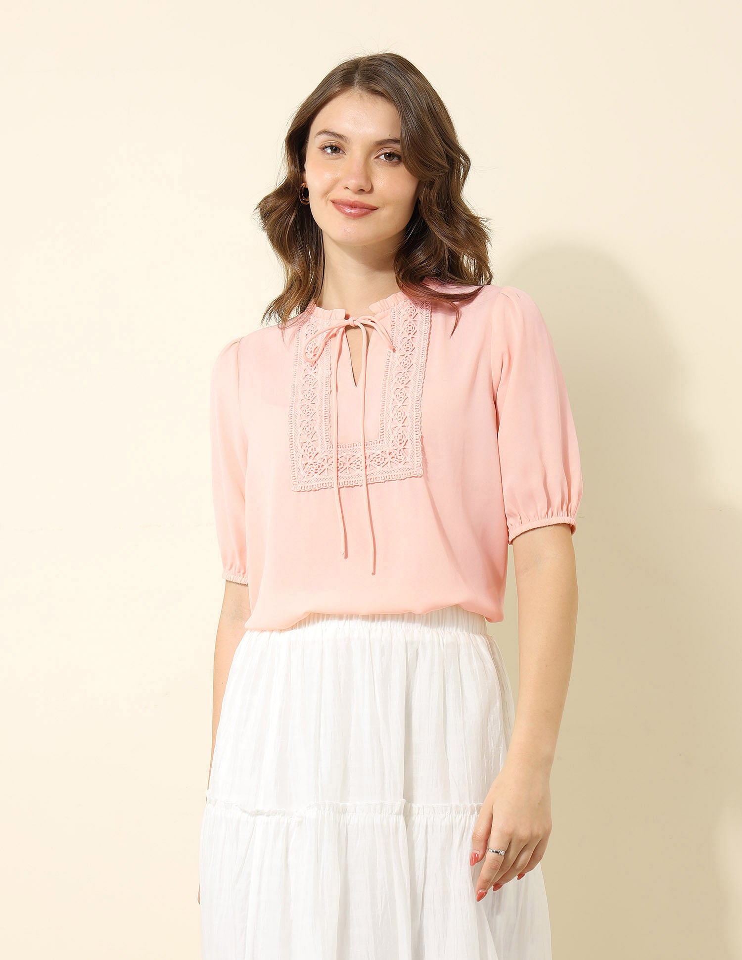 Lace Detail Regular Fit Top Light Pink - U.S. POLO ASSN. | Large