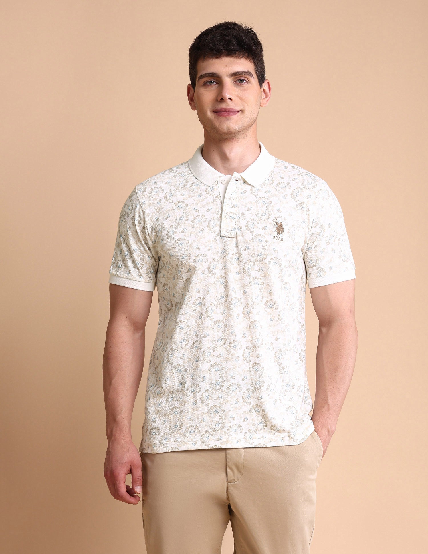 Floral Printed Slim Fit Polo Shirt Off White - U.S. POLO ASSN. | Large