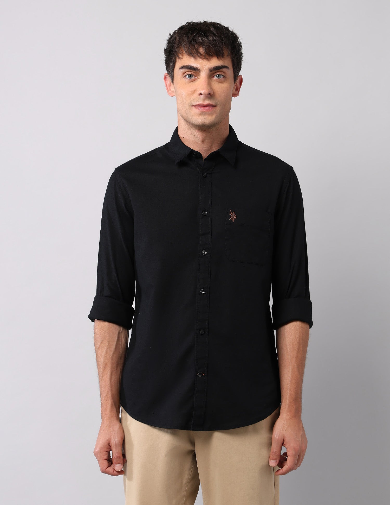Pure Cotton Regular Fit Shirt Black - U.S. Polo Assn. India | Large