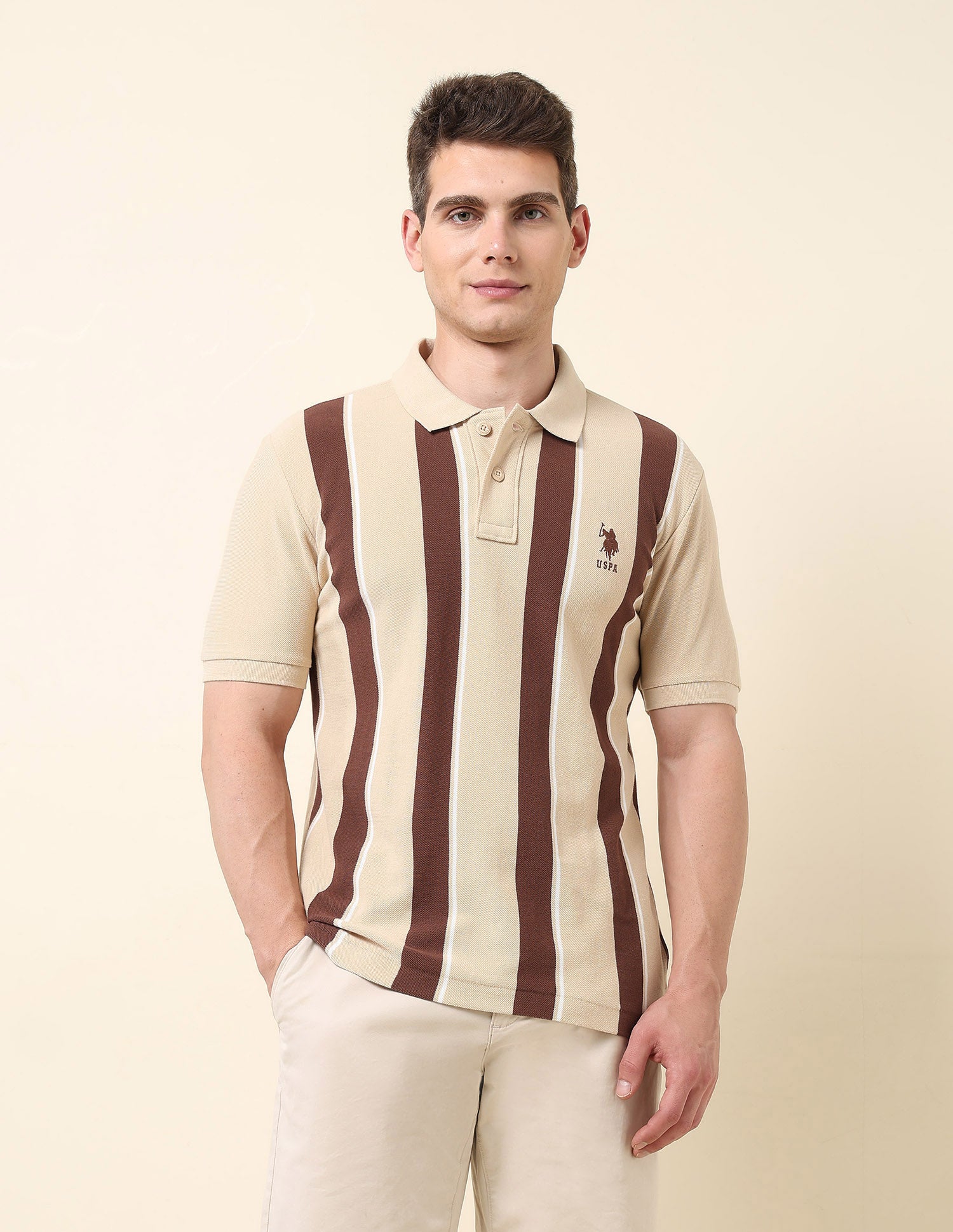 Vertical Striped Classic Polo Shirt Beige - U.S. Polo Assn. India | Large