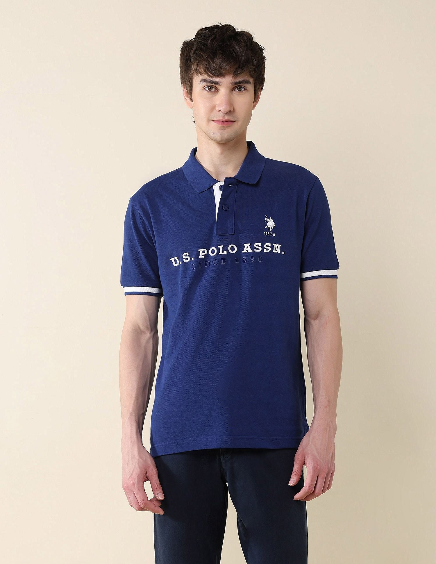 Slim Fit Brand Embroidered Polo Shirt Dark Blue - U.S. POLO ASSN. | Large