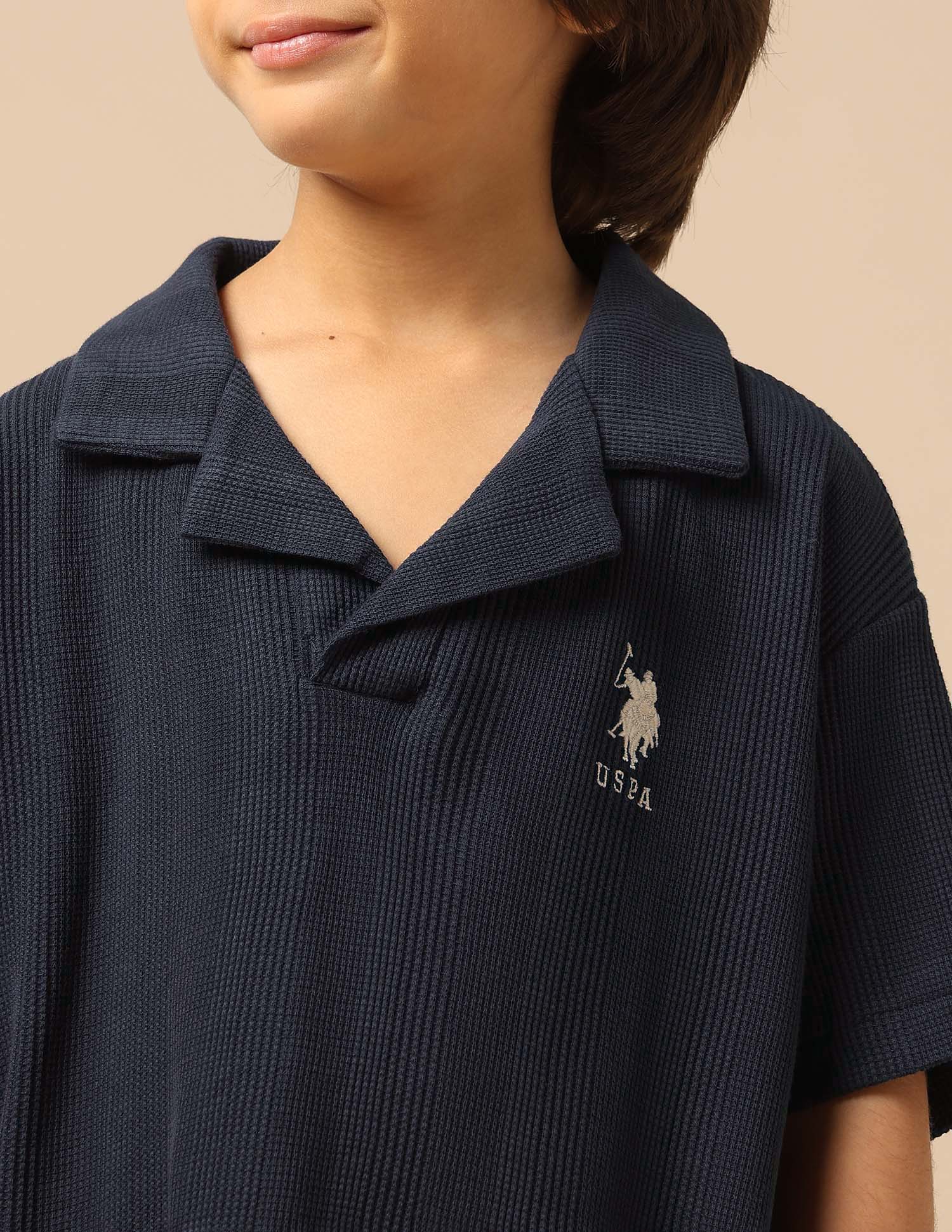 Boys Textured Boxy Fit Polo Shirt Navy - U.S. POLO ASSN. | Large