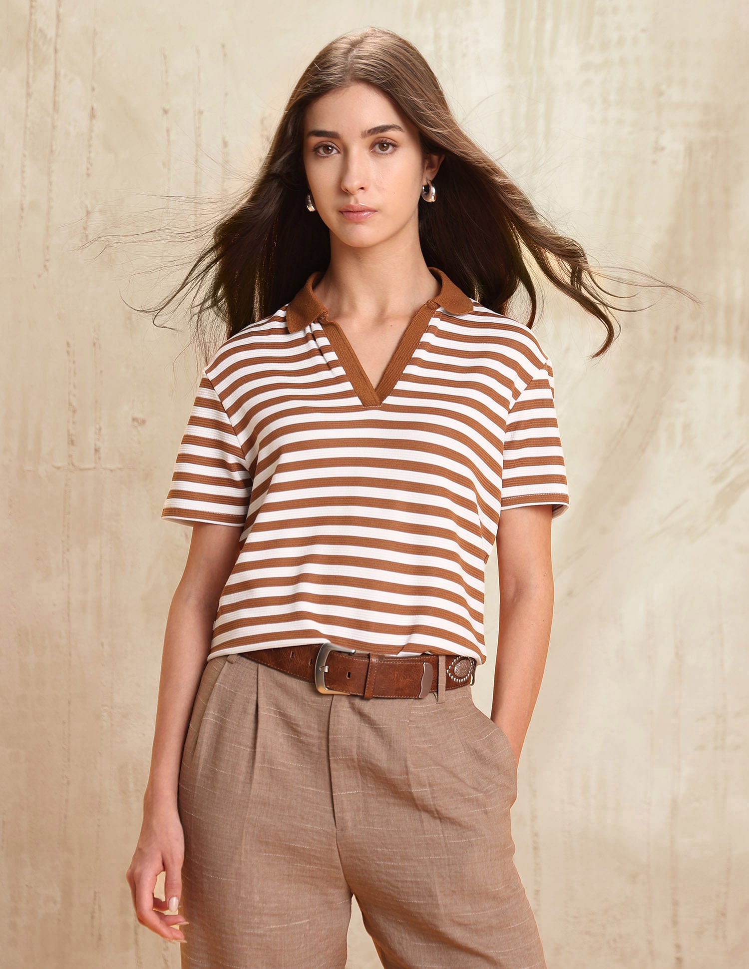 Relaxed Fit Vertical Striped Polo Shirt Brown - U.S. Polo Assn. India | Large