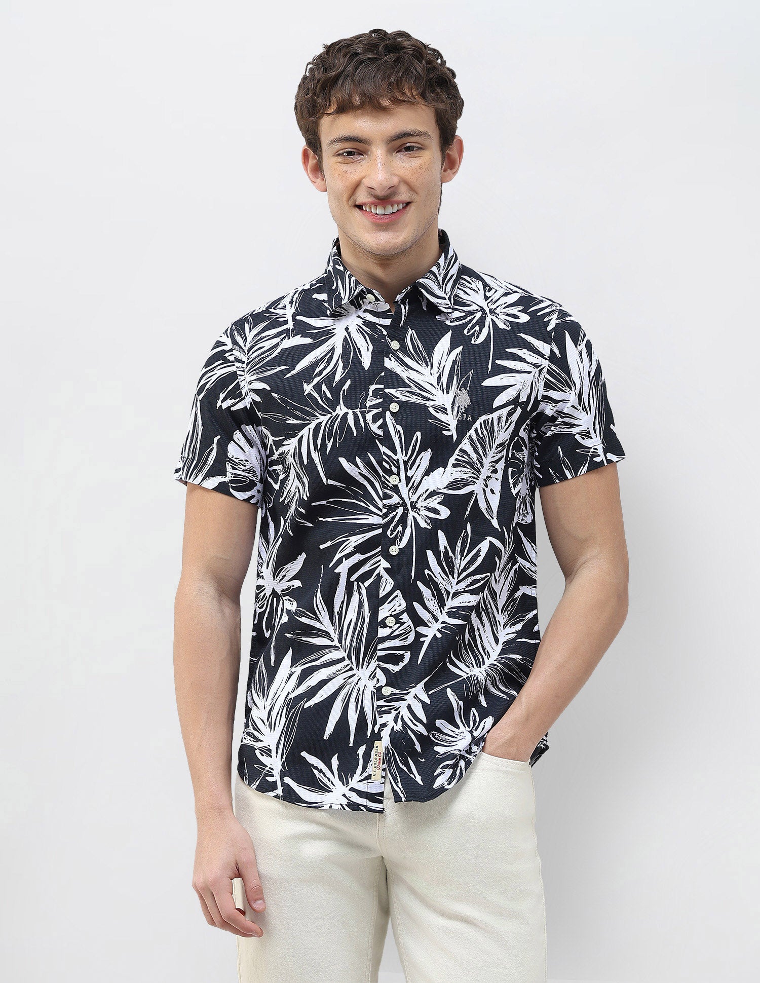 Regular Fit Tropical Printed Shirt Navy - U.S. Polo Assn. India | Large