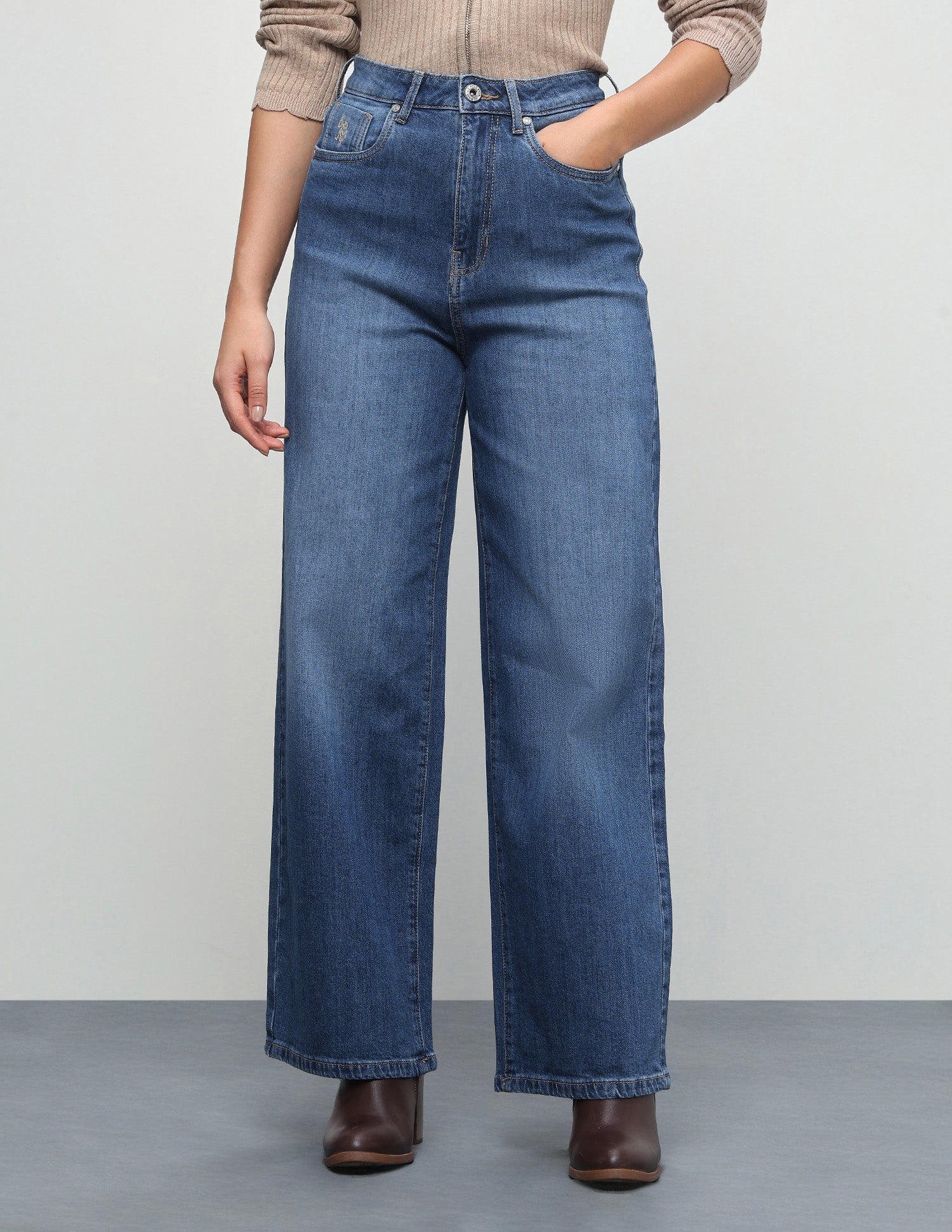 High Rise Wide Leg Fit Jeans Dark Blue - U.S. Polo Assn. India | Large