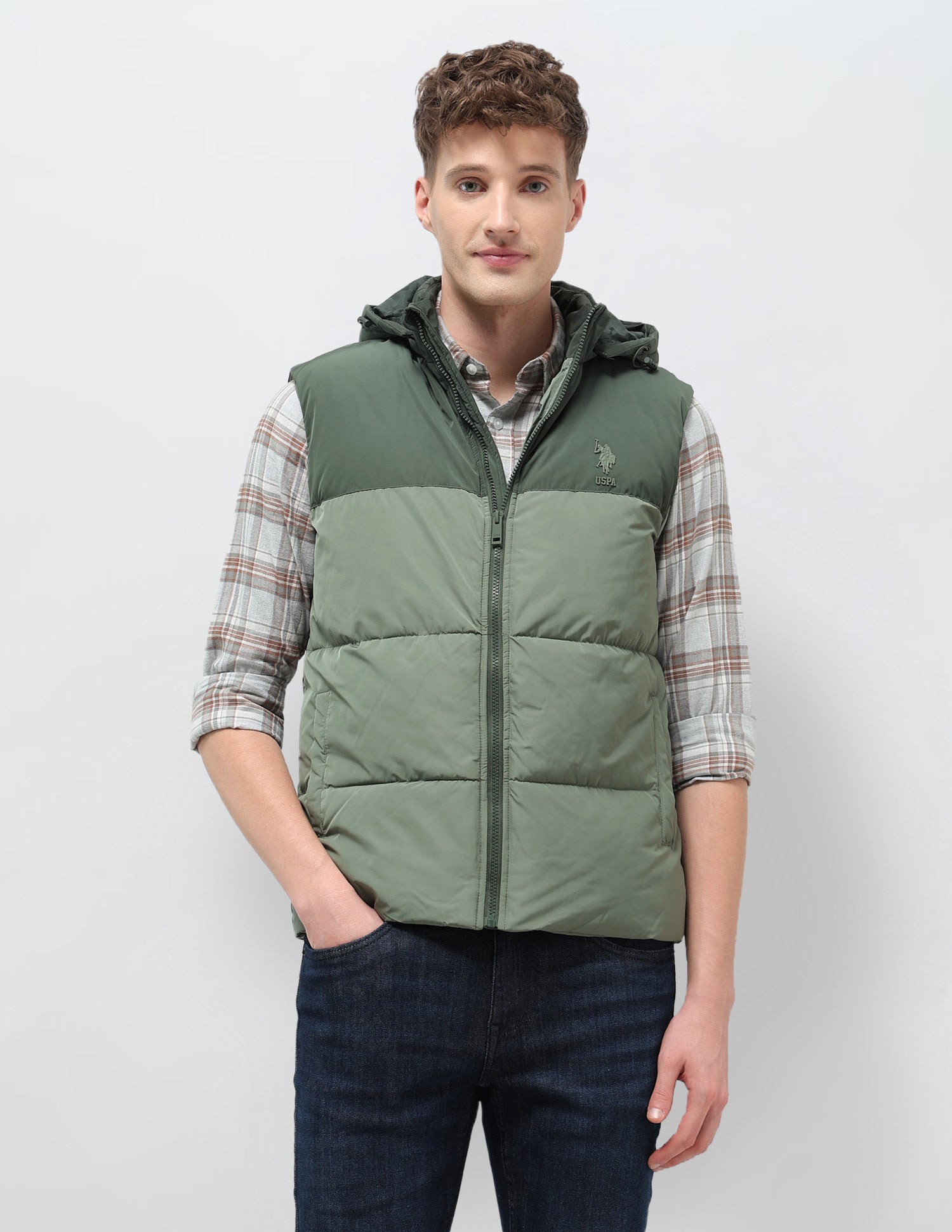 Detachable Hood Solid Jacket Olive - U.S. POLO ASSN. | Large