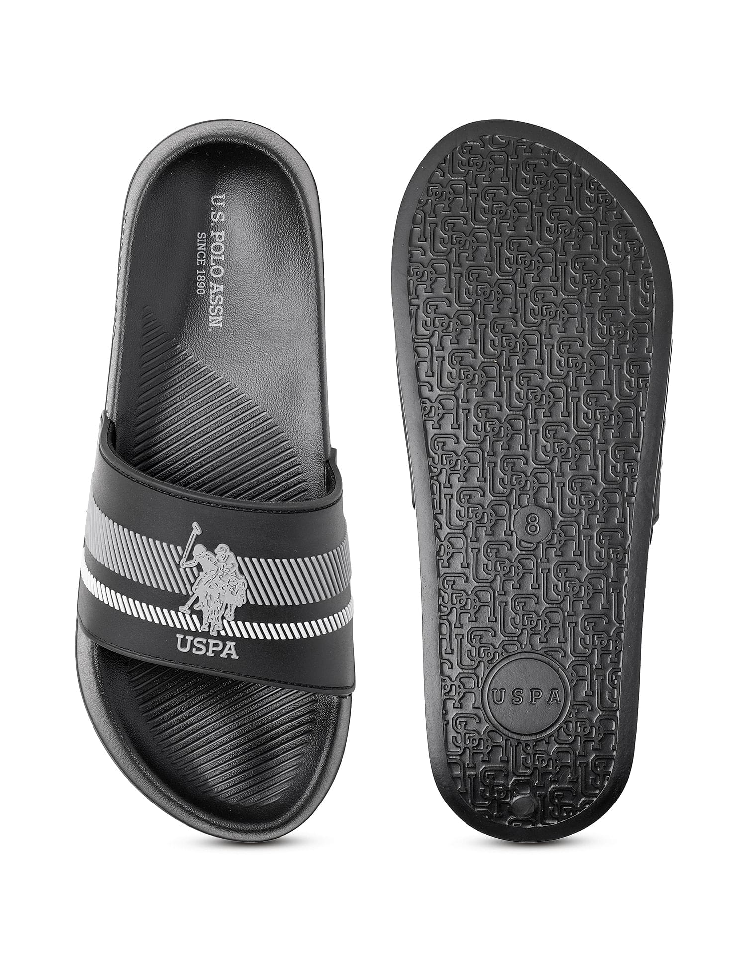 Rafa Brand Printed Sliders Black - U.S. Polo Assn. India | Large