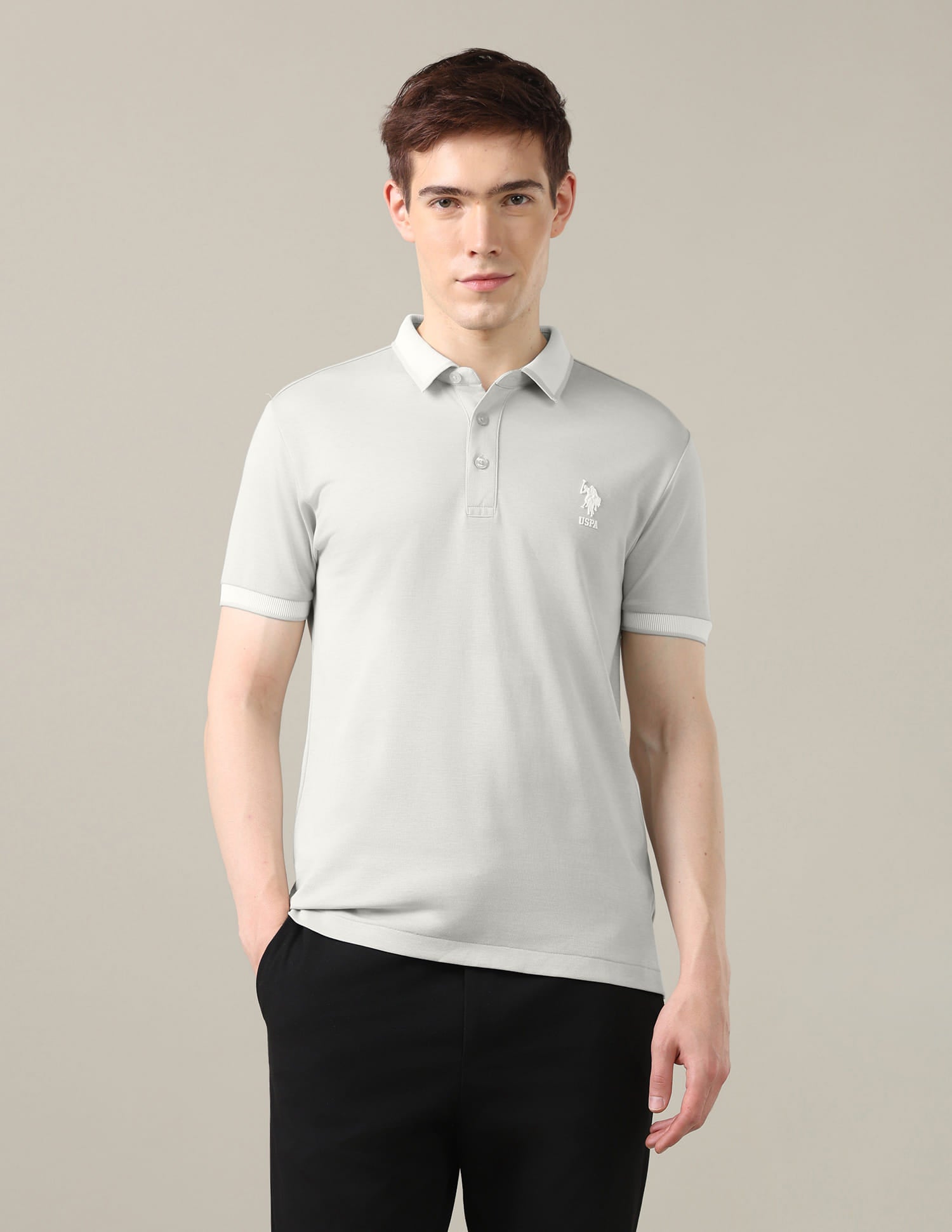 Solid Slim Fit Polo Shirt Grey - U.S. Polo Assn. India | Large