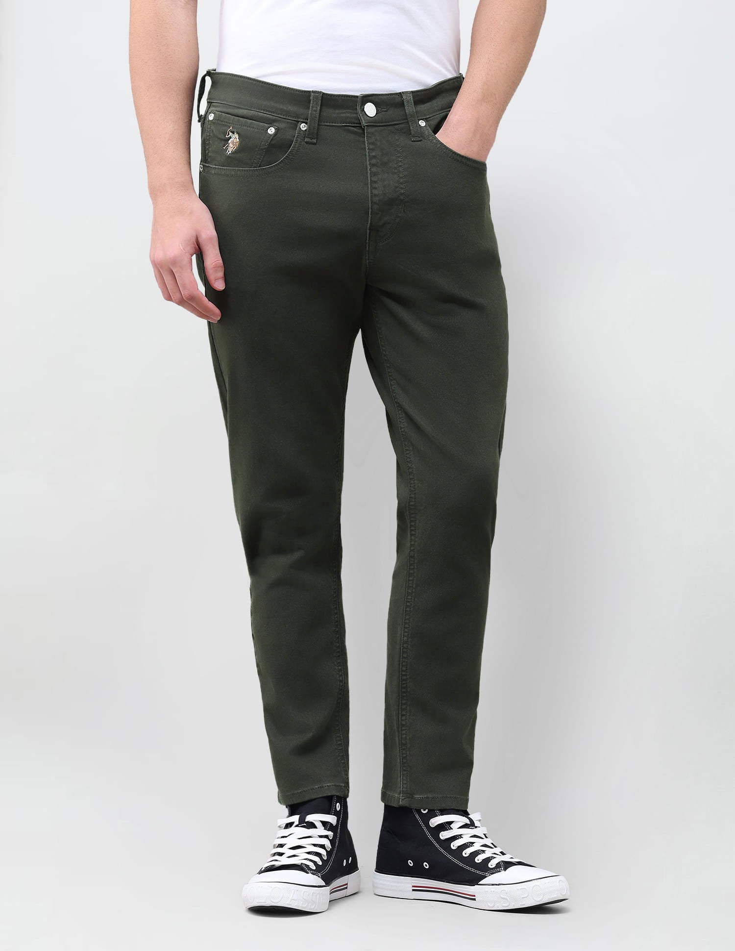Solid Slim Tapered Fit Jeans Green - U.S. Polo Assn. India | Large