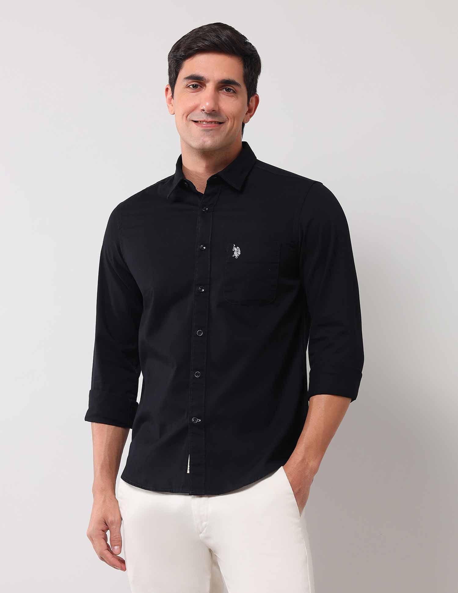 Solid Regular Shirt Black - U.S. POLO ASSN. | Large