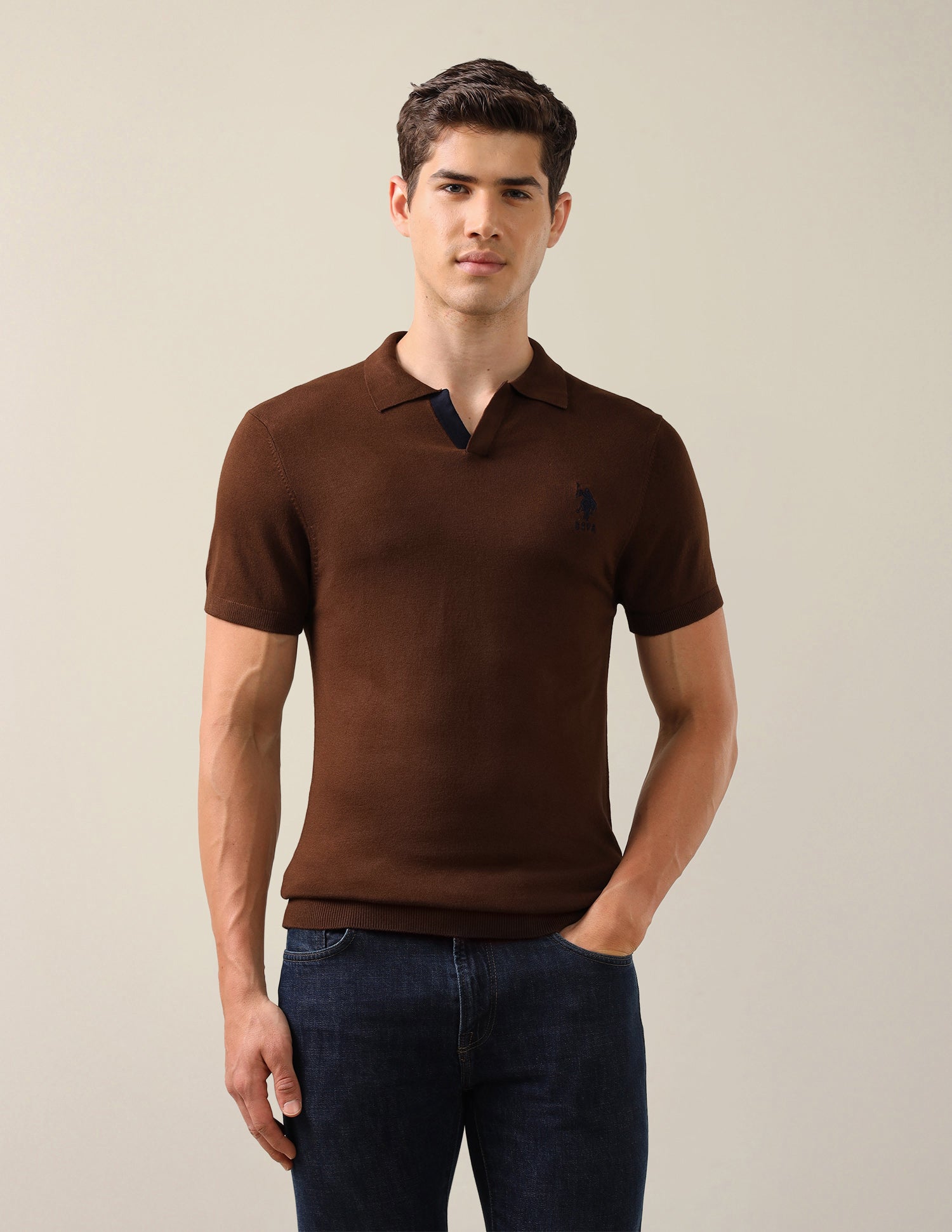 Solid Slim Fit Polo Shirt Brown - U.S. Polo Assn. India | Large