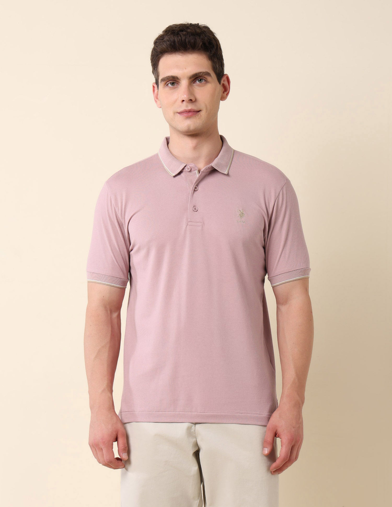 Textured Slim Fit Polo Shirt Light Pink - U.S. Polo Assn. India | Large