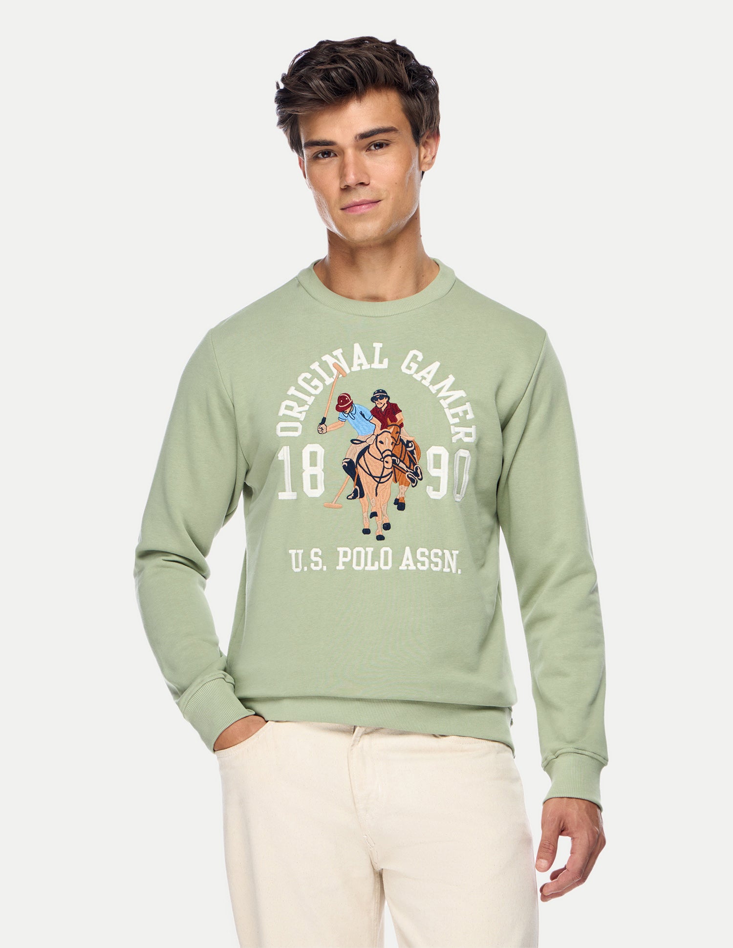 Graphic Brand Printed Regular Fit Sweatshirt Light Green - U.S. Polo Assn. India | Large
