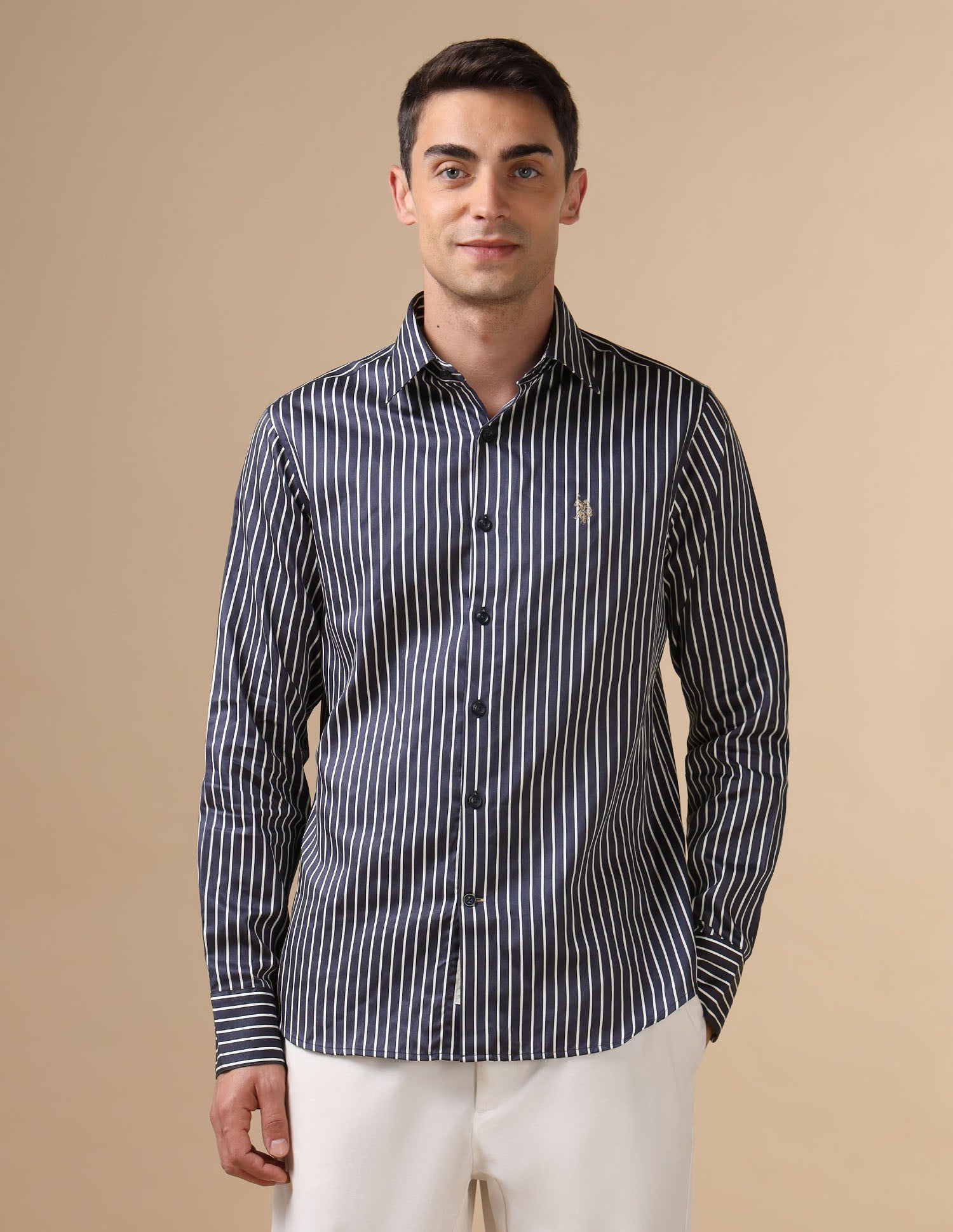 Vertical Striped Pure Cotton Shirt Navy - U.S. POLO ASSN. | Large