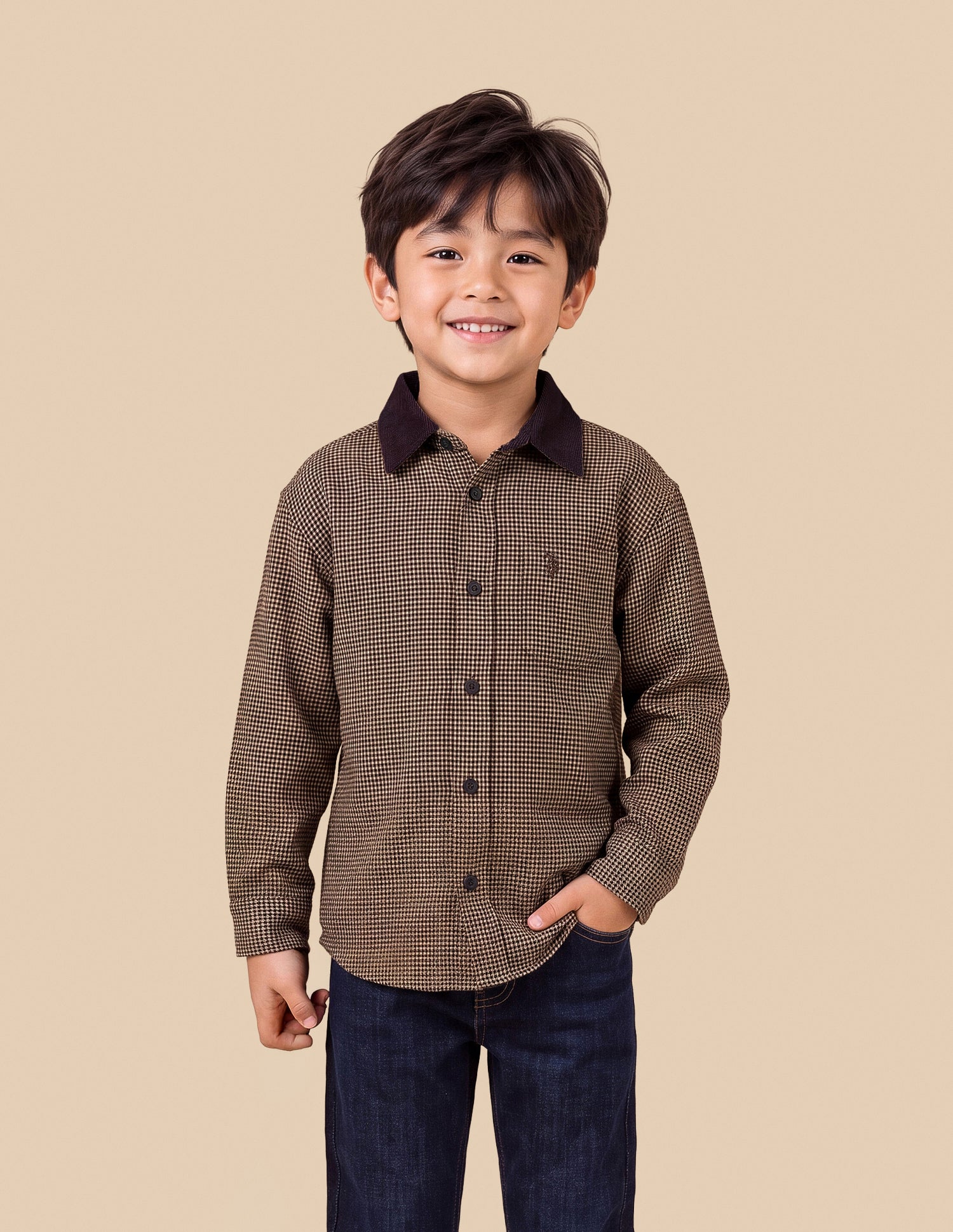Houndstooth Twill Shirt Brown - U.S. Polo Assn. India | Large
