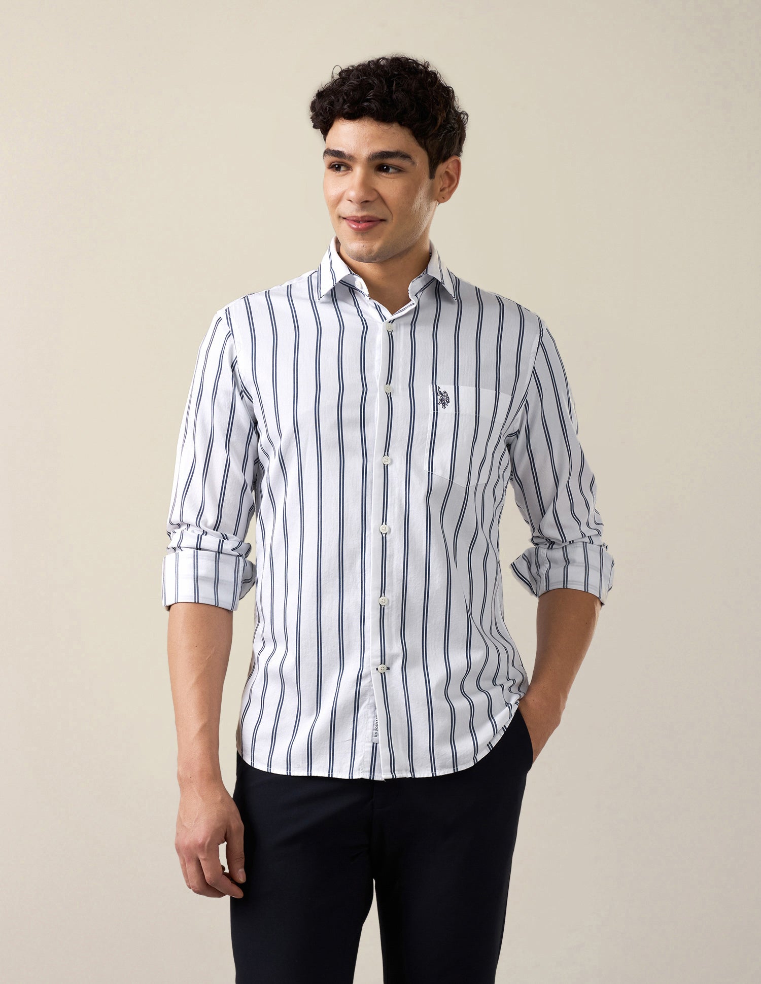 Vertical Striped Tailored Fit Shirt Navy - U.S. Polo Assn. India | Large