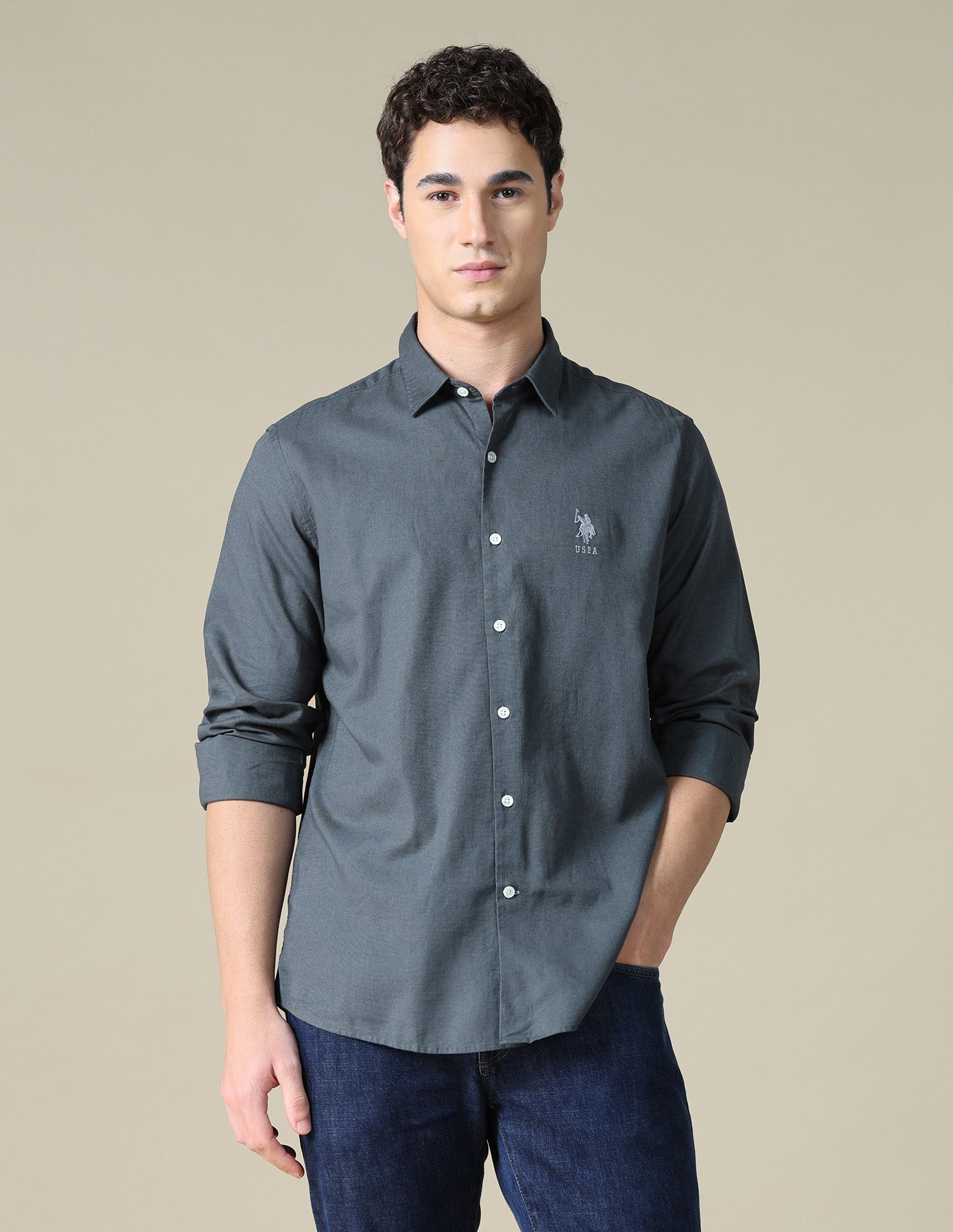 Solid Regular Fit Shirt Dark Grey - U.S. Polo Assn. India | Large