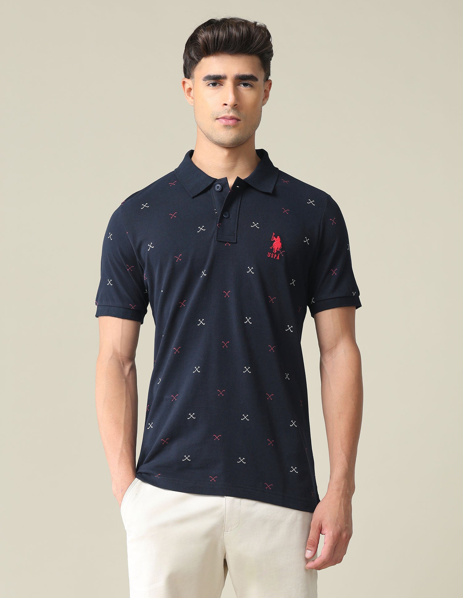 All Over Brand Print Polo Shirt Navy - U.S. POLO ASSN. | Large