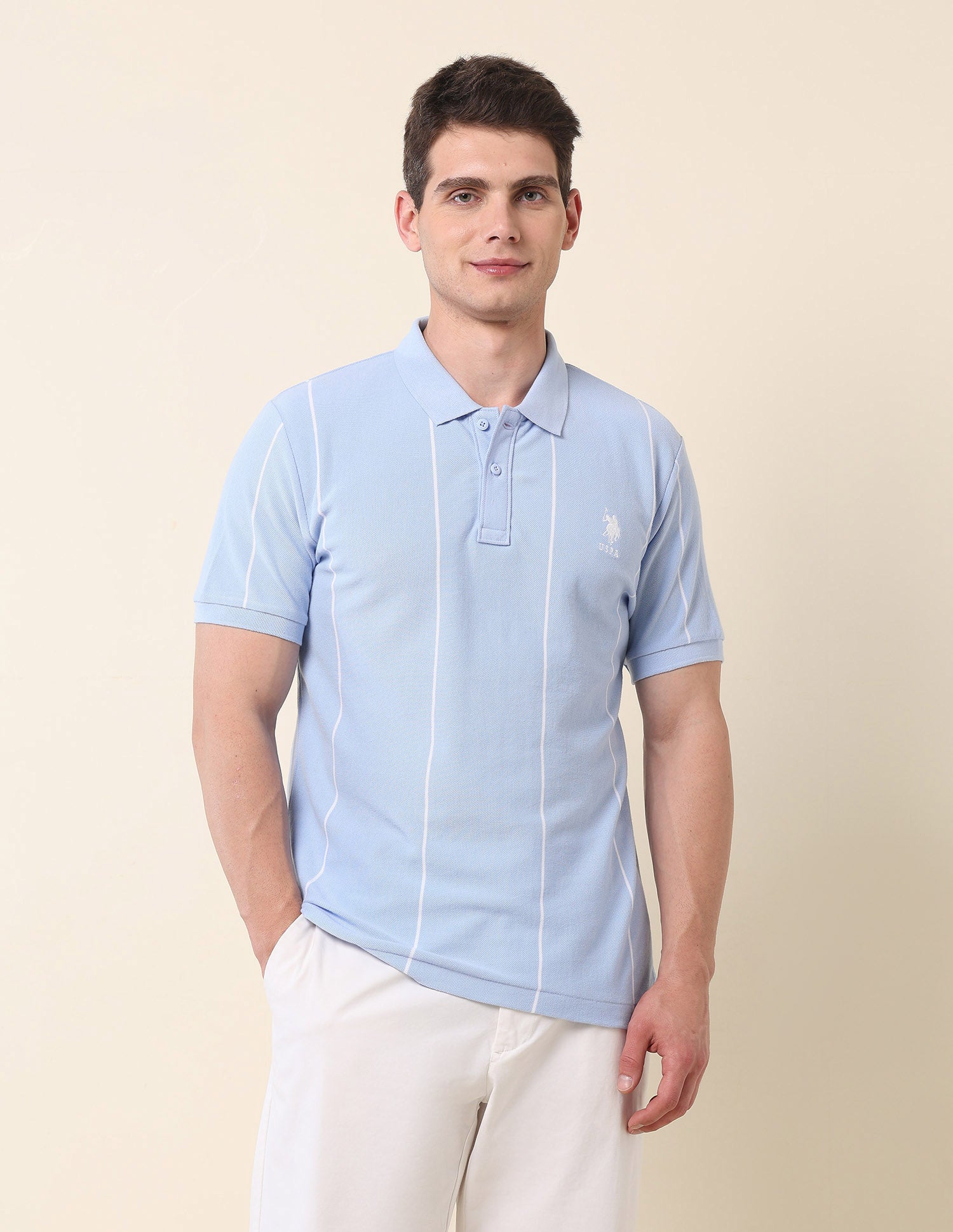 Vertical Striped Summer Splash Polo Shirt Light Blue - U.S. Polo Assn. India | Large
