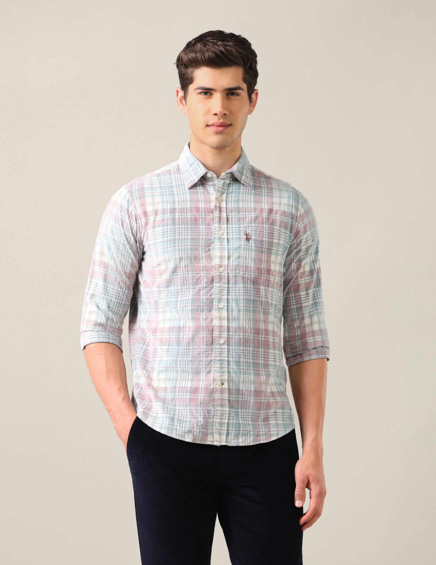 Tailored Fit Corduroy Shirt Orange - U.S. Polo Assn. India | Large