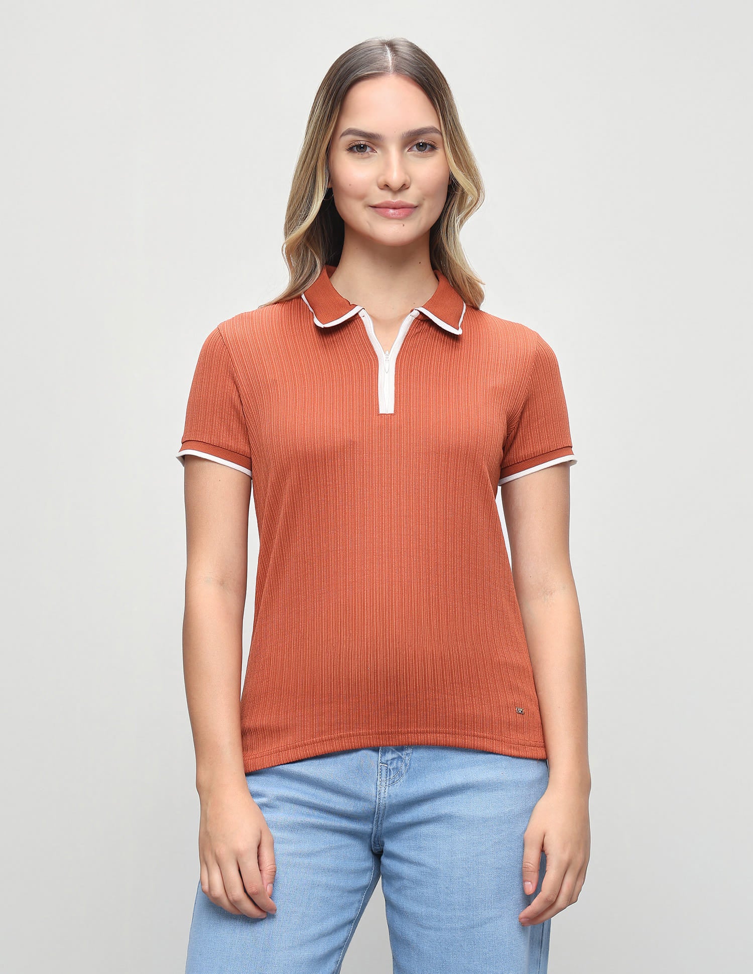 Textured Vertical Striped Regular Fit Polo Shirt Rust - U.S. Polo Assn. India | Large