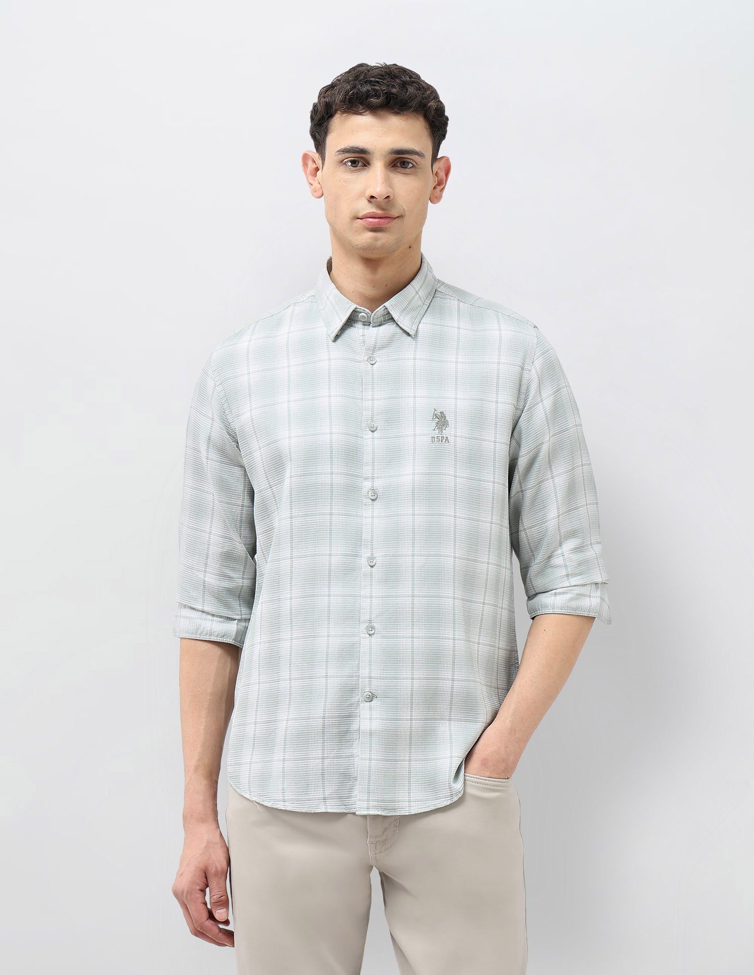 Dobby Regular Fit Shirt Light Green - U.S. POLO ASSN. | Large