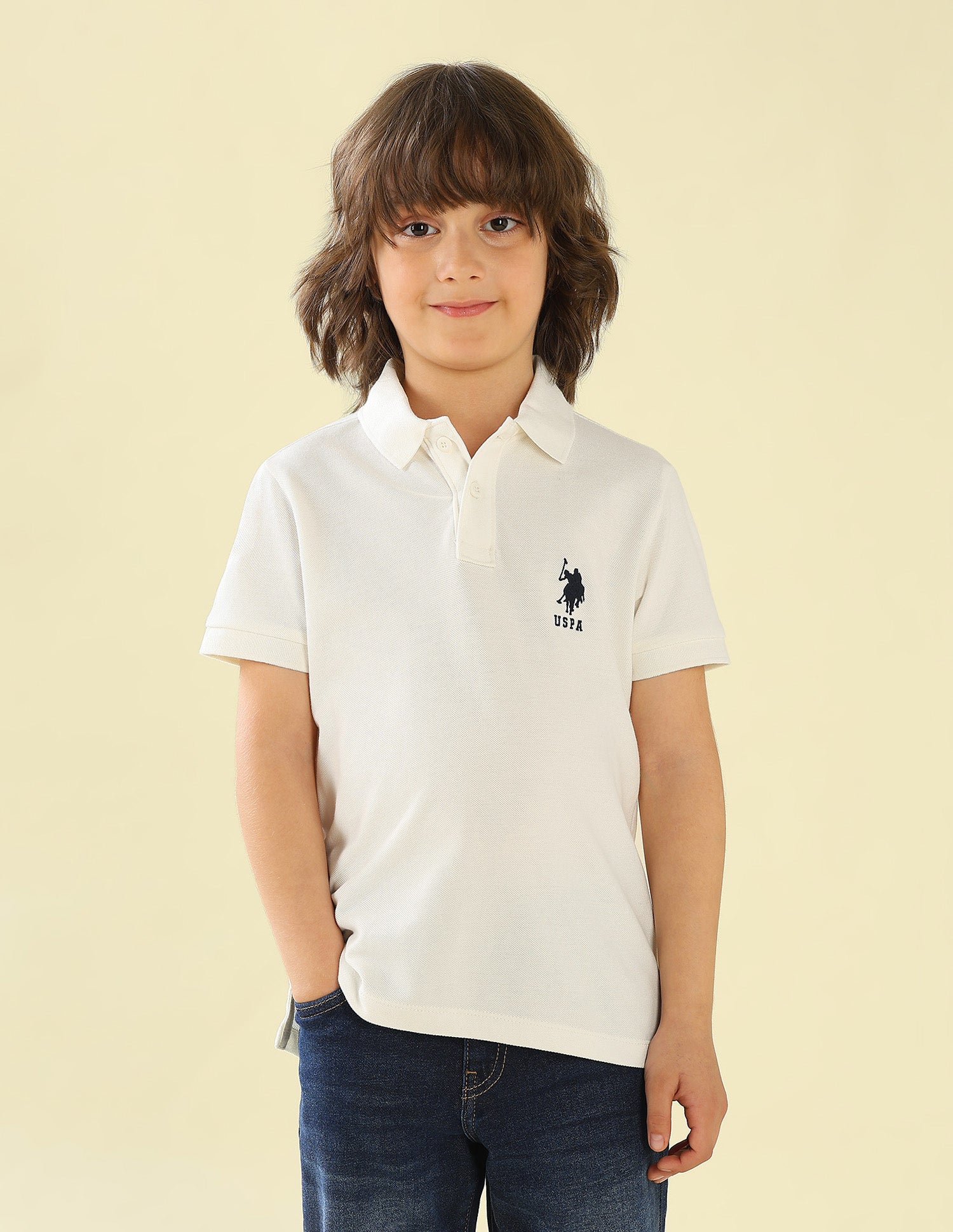 Solid Regular Fit Polo Shirt Ivory - U.S. Polo Assn. India | Large