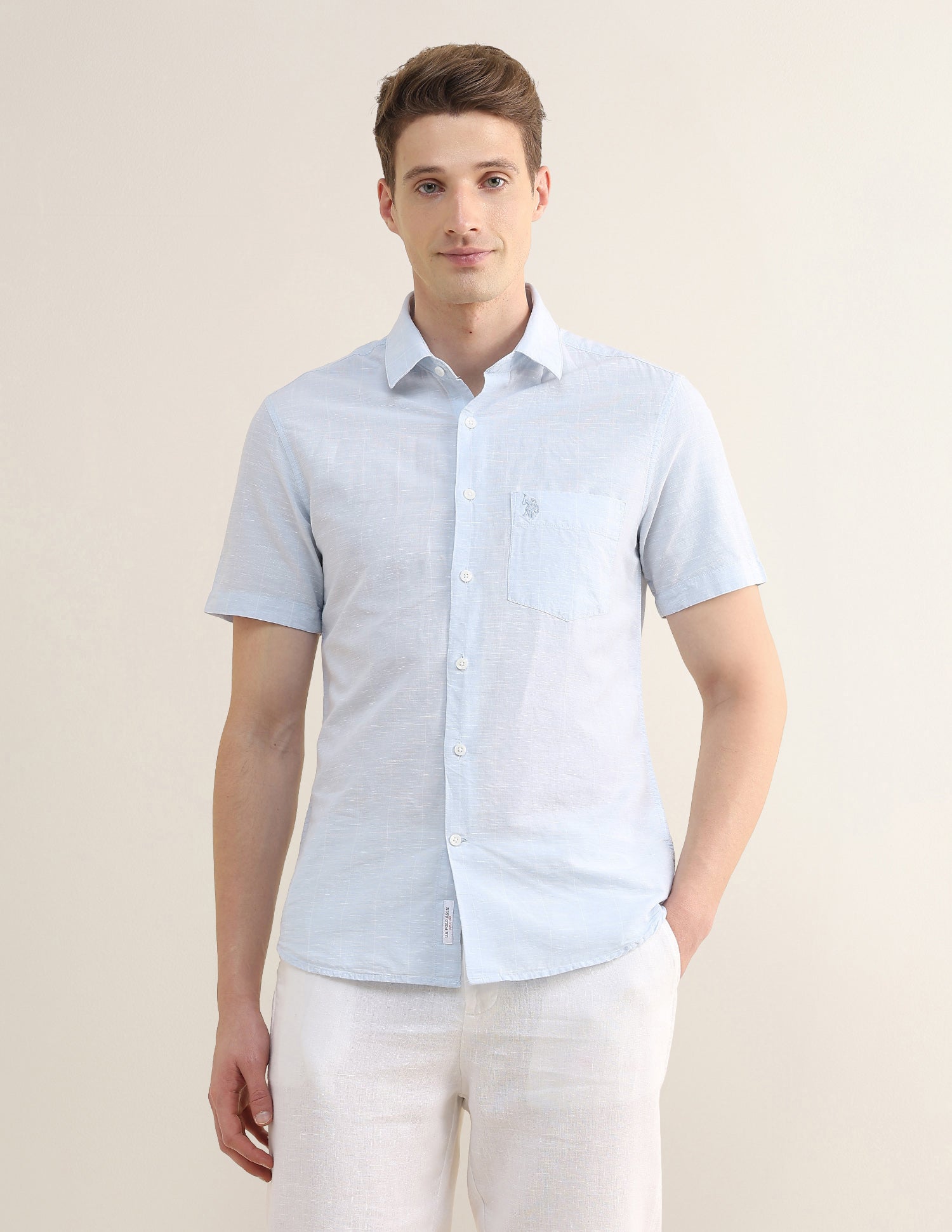 Solid Regular Fit Shirt Light Blue - U.S. Polo Assn. India | Large