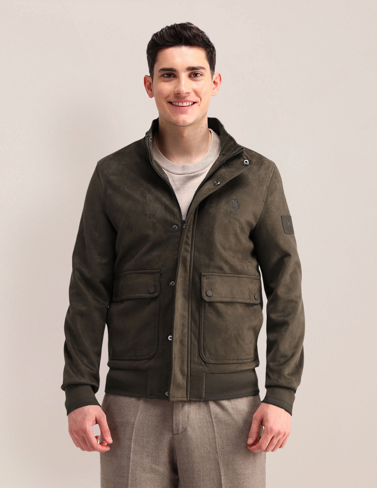 Regular Fit Solid Casual Jacket Olive - U.S. POLO ASSN. | Large