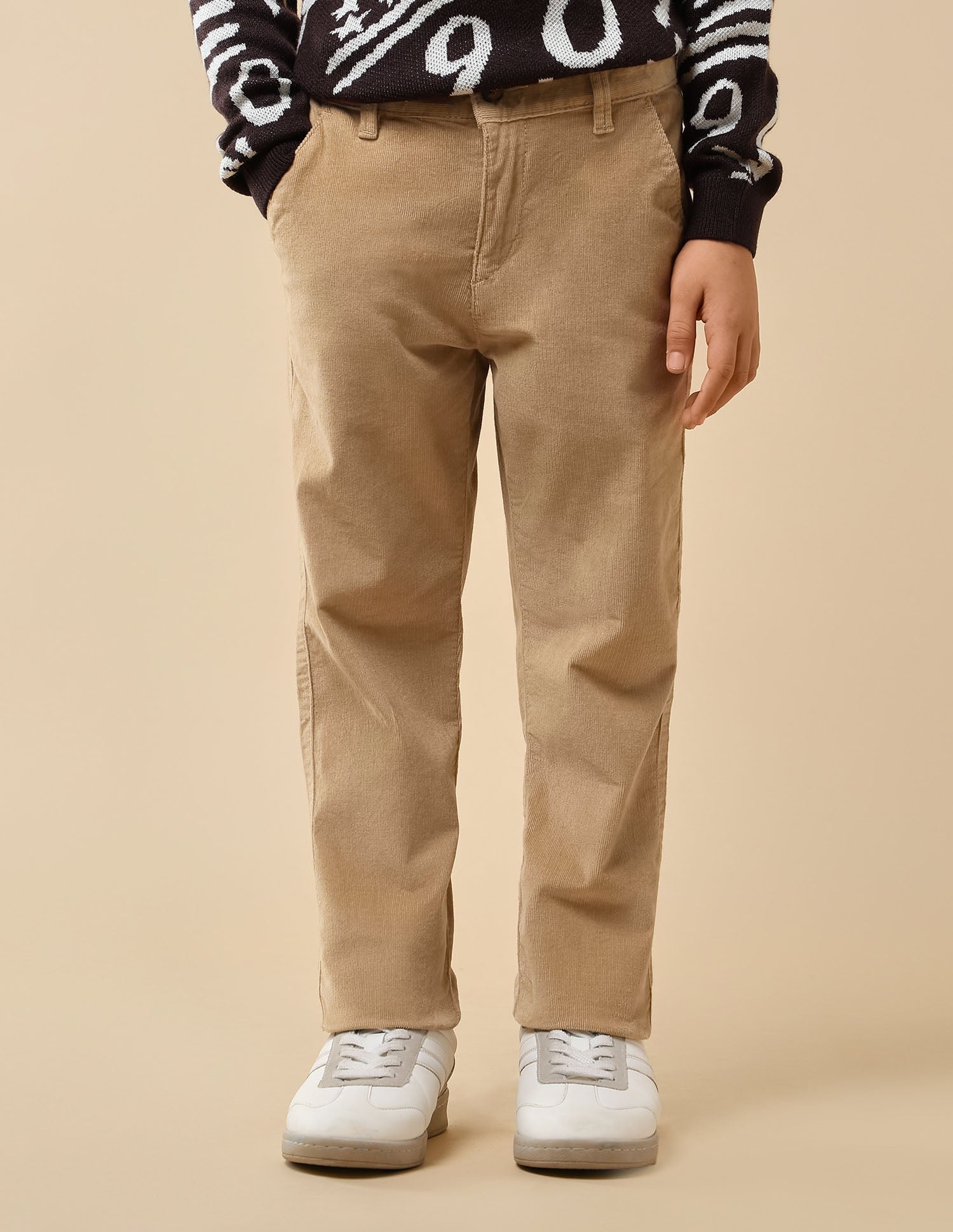 Boys Solid Slim Fit Trousers Khaki - U.S. POLO ASSN. | Large