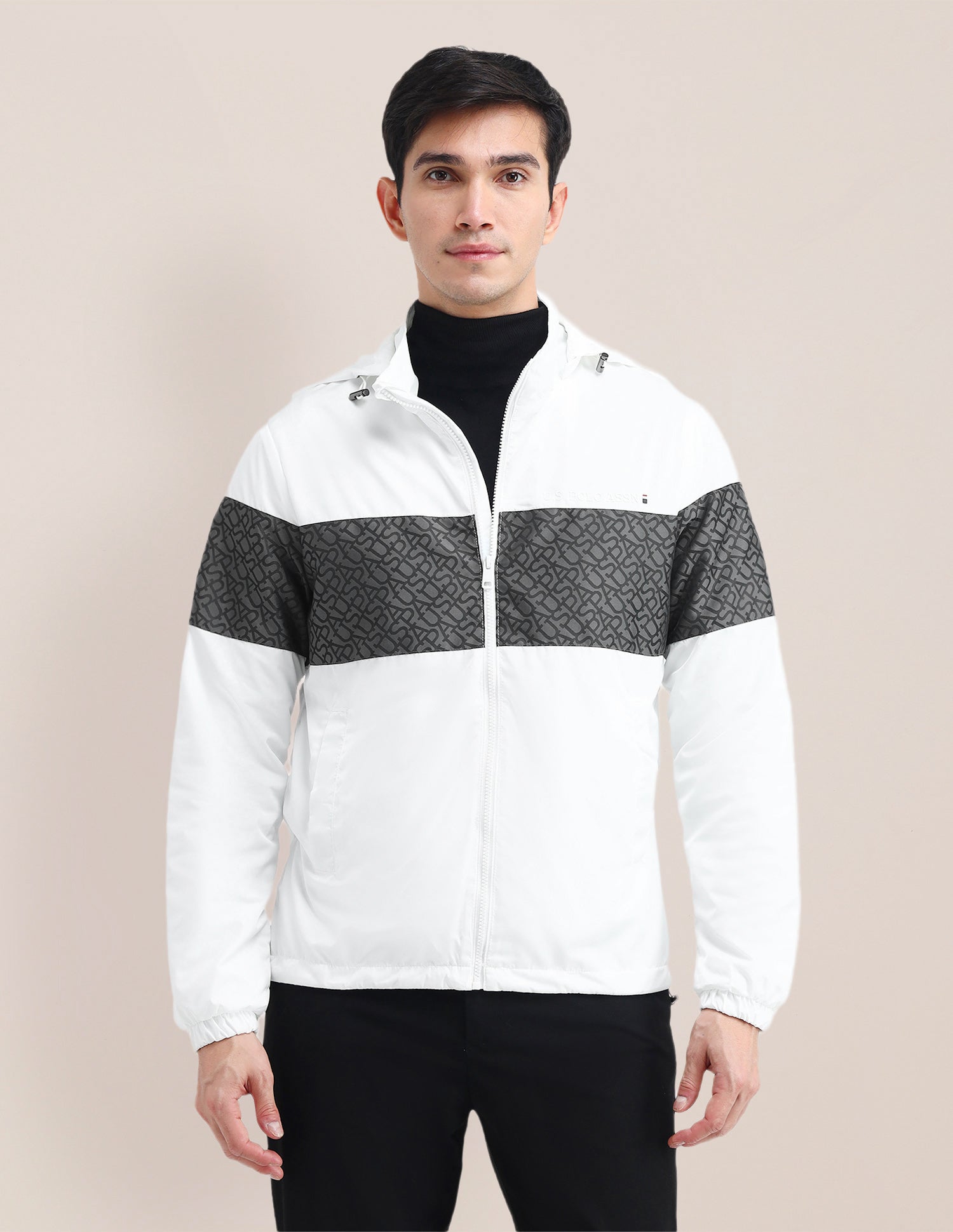 Brand Printed Hooded Jacket White - U.S. Polo Assn. India | Large