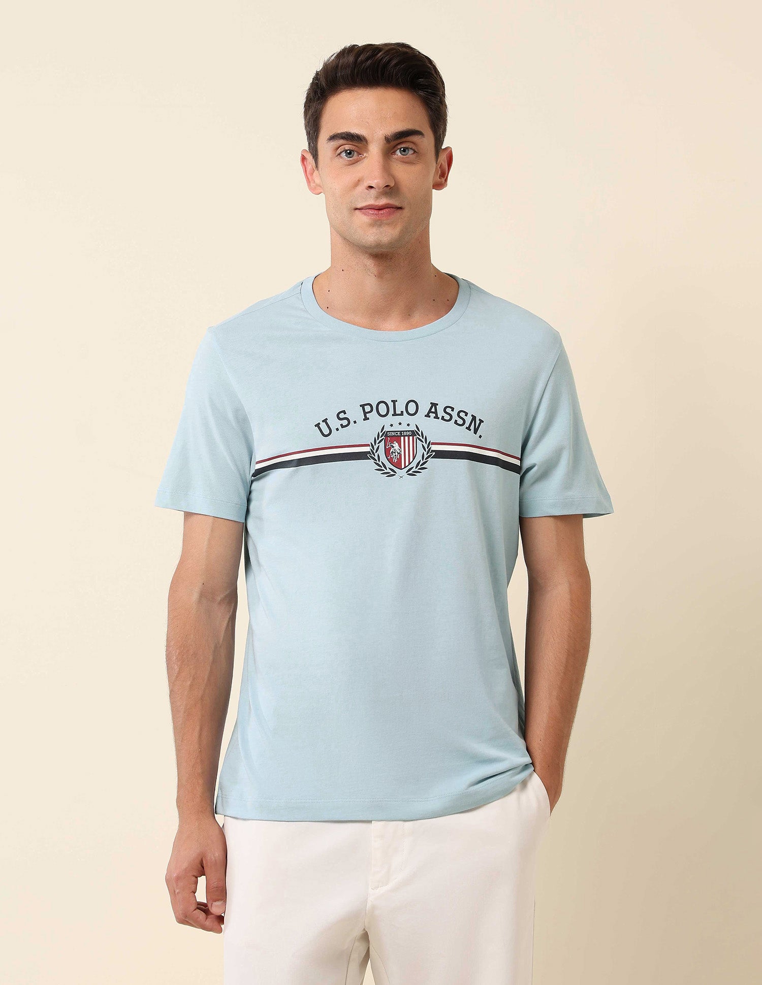 Pure Cotton Slim Fit T-Shirt Light Blue - U.S. Polo Assn. India | Large