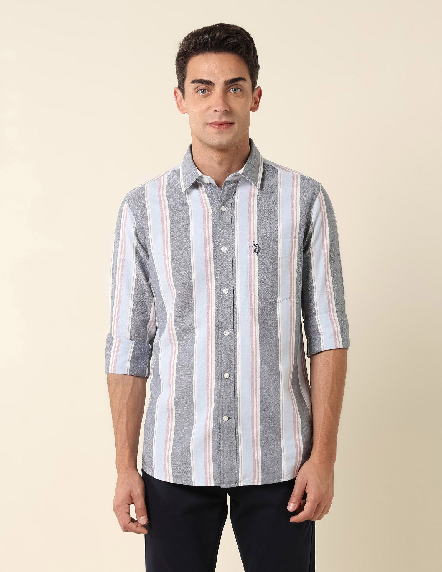 Vertical Striped Pure Cotton Shirt Navy - U.S. Polo Assn. India | Large