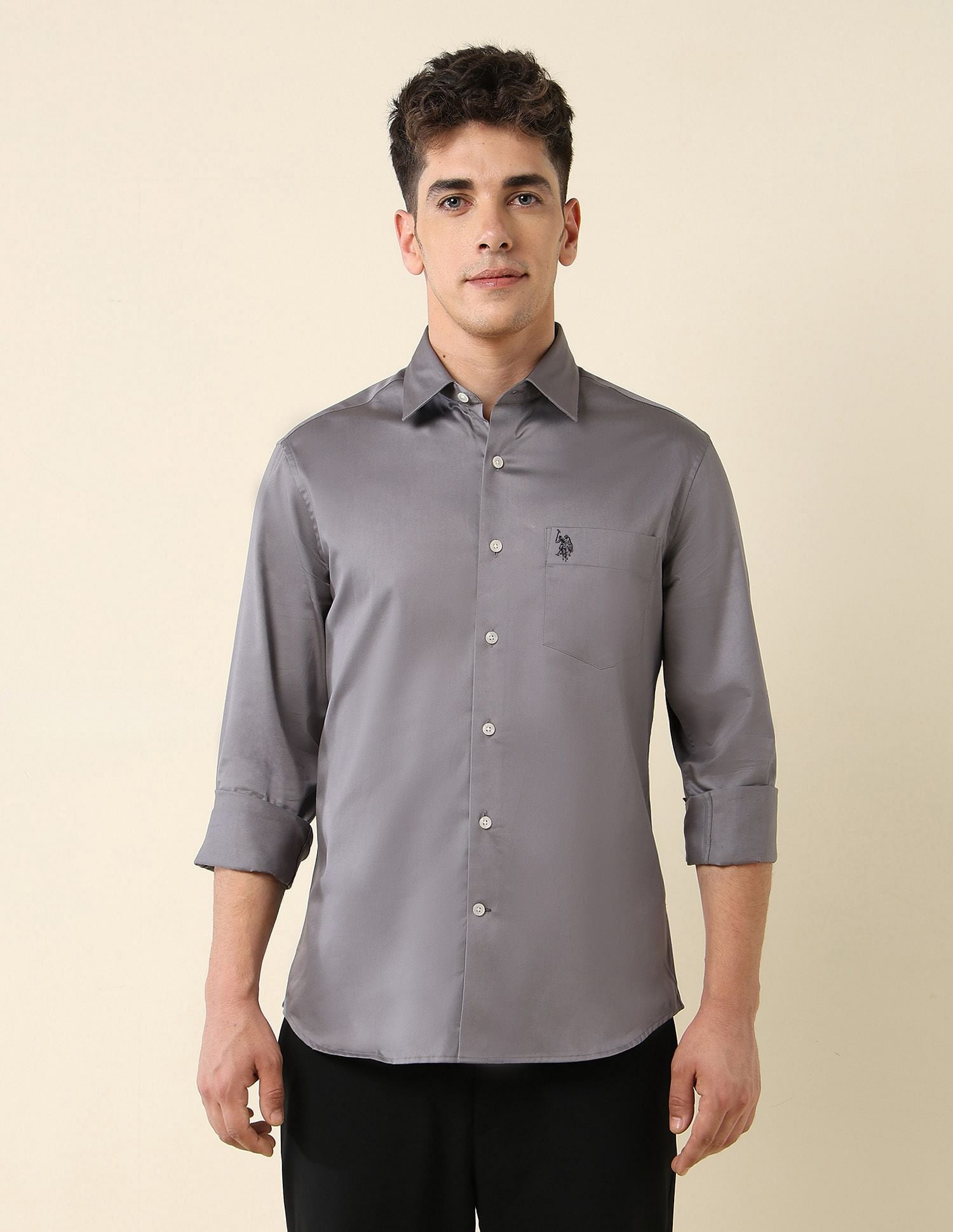 Tailored Fit Satin Shirt Grey - U.S. Polo Assn. India | Large