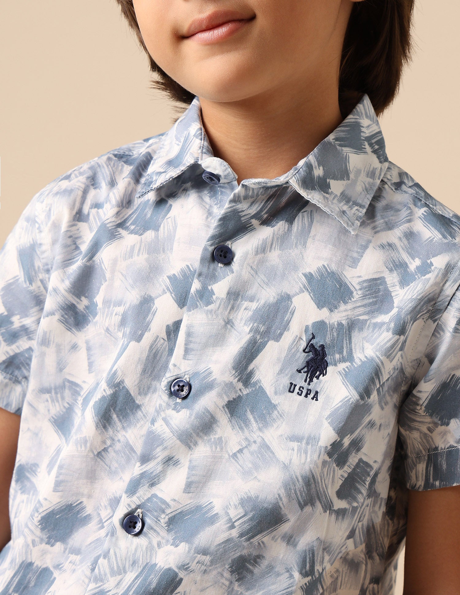Boys Abstract Printed Satin Shirt Blue - U.S. POLO ASSN. | Large