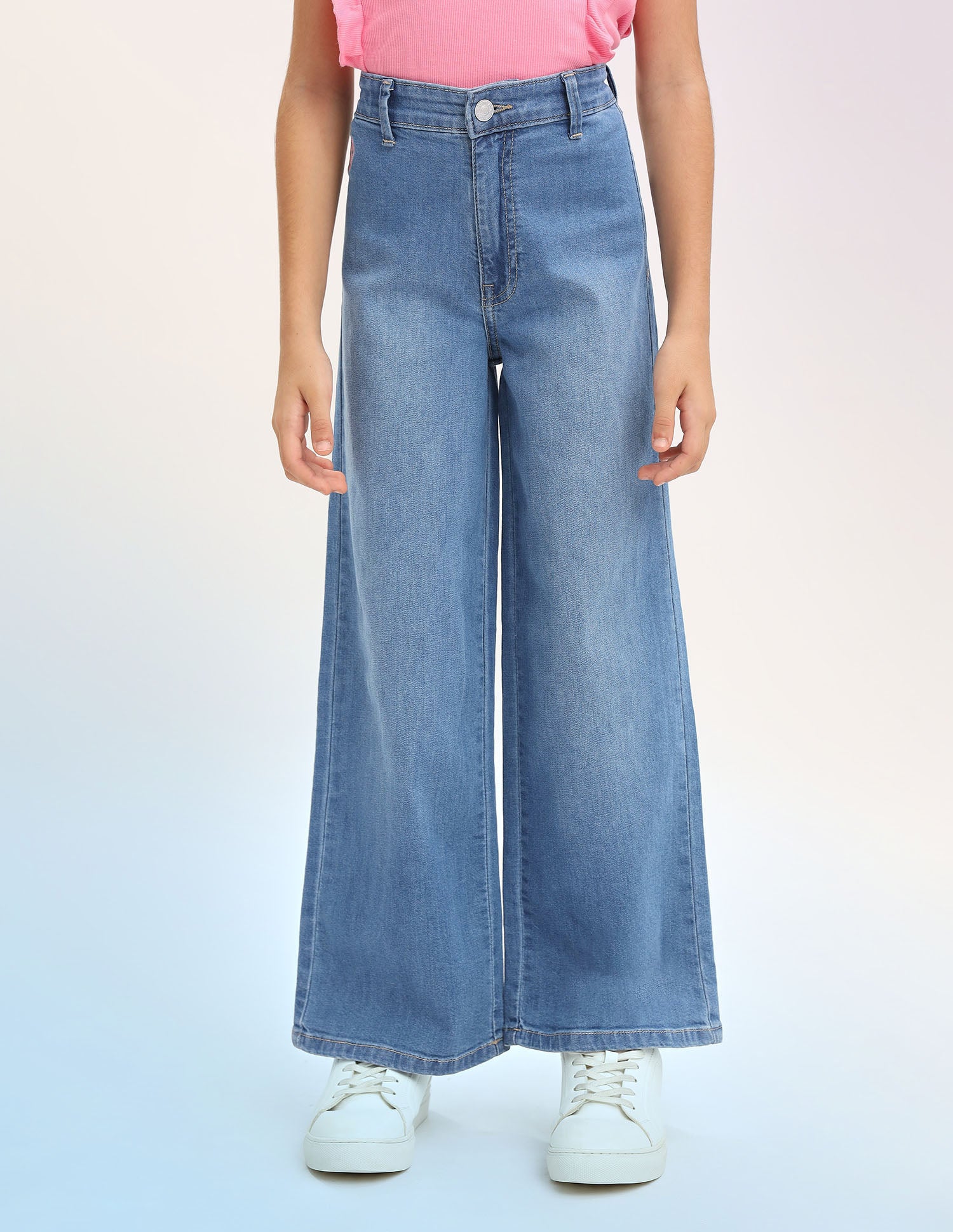 Girls Wide Leg Fit Blue Jeans Light Blue - U.S. POLO ASSN. | Large