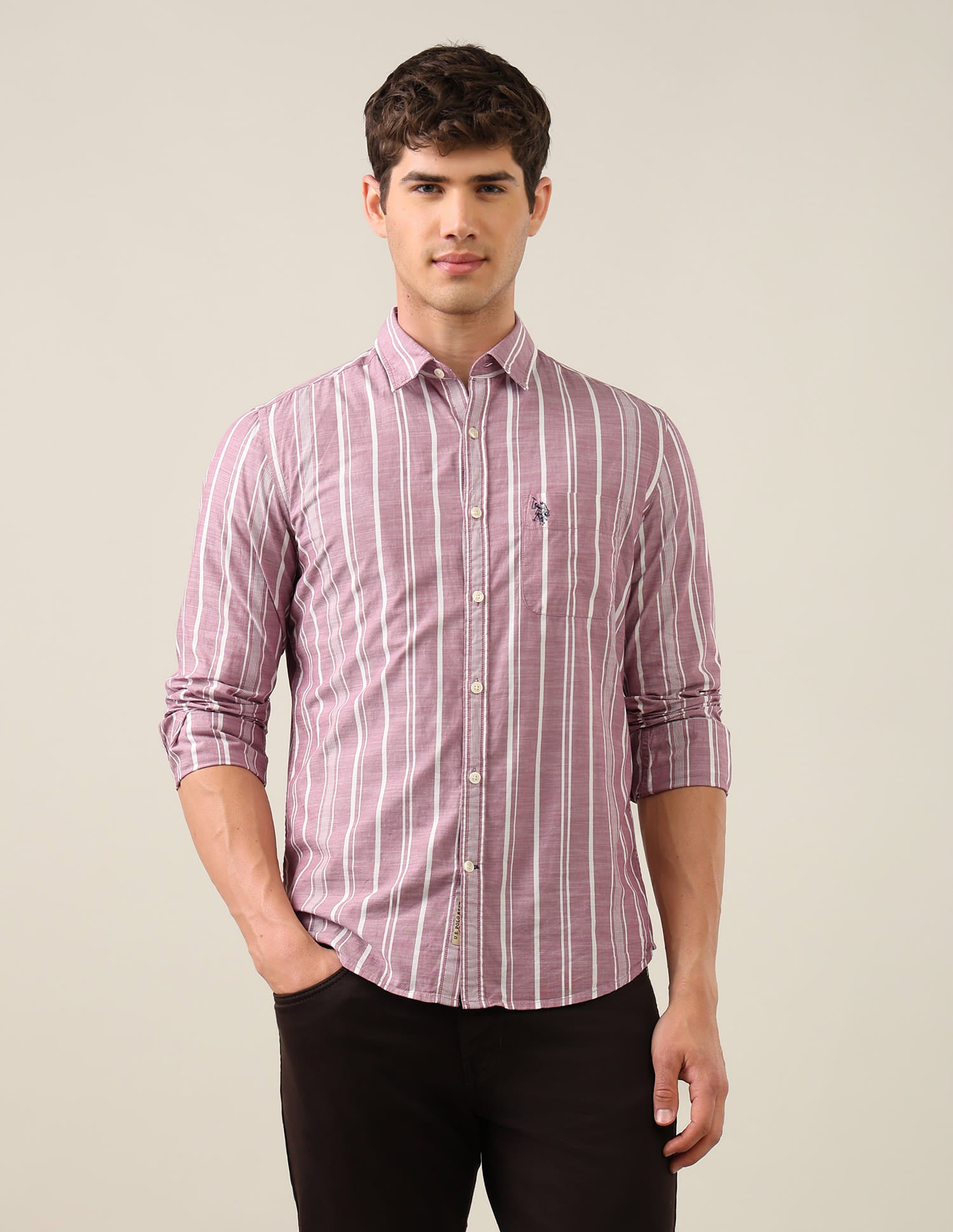 Vertical Striped Regular Fit Shirt Pink - U.S. Polo Assn. India | Large
