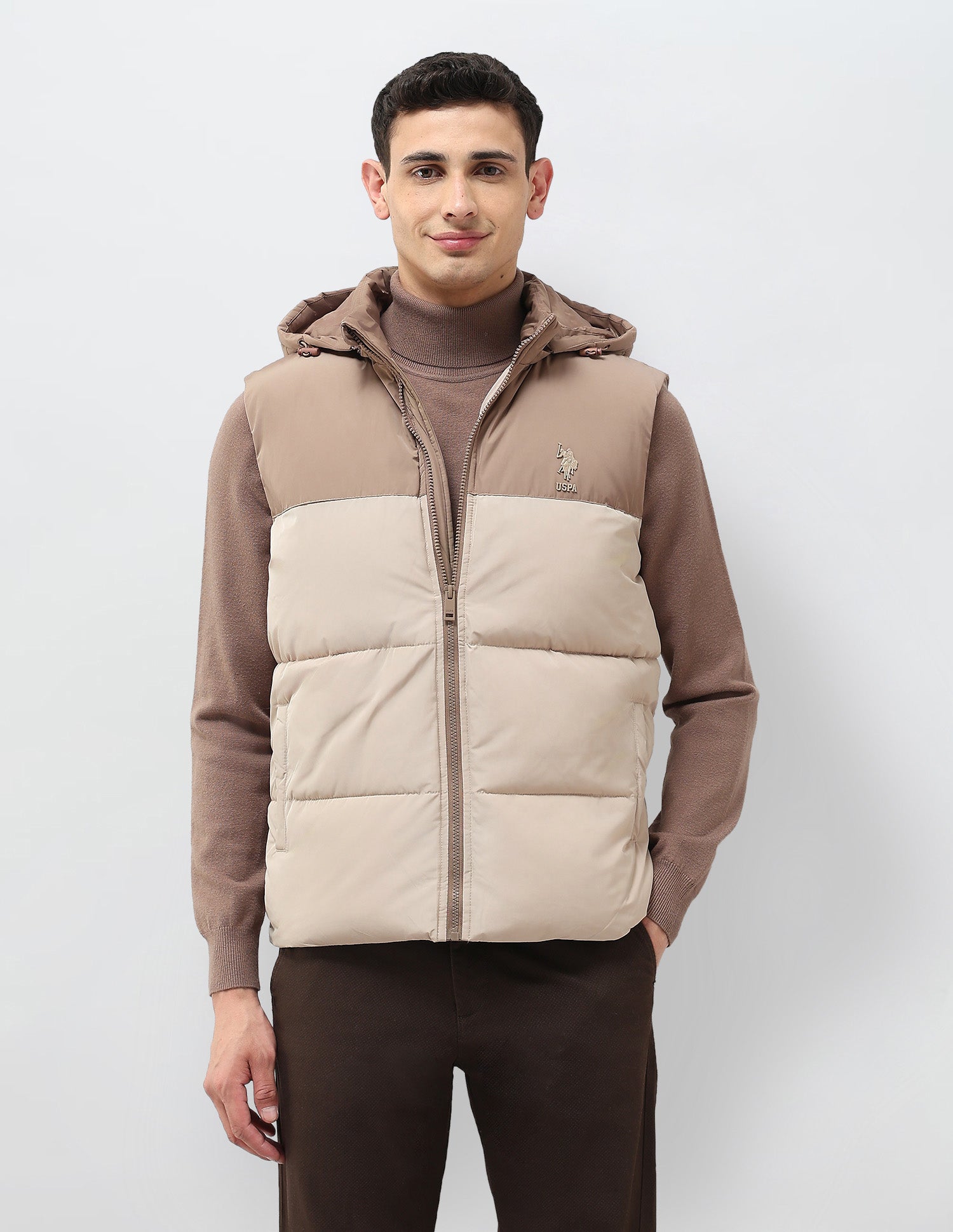 Detachable Hood Colour Blocked Jacket Beige - U.S. POLO ASSN. | Large