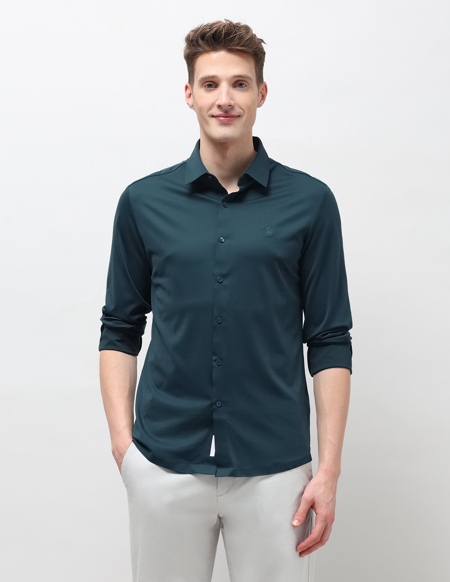 Solid Knitted Shirt Teal - U.S. Polo Assn. India | Large