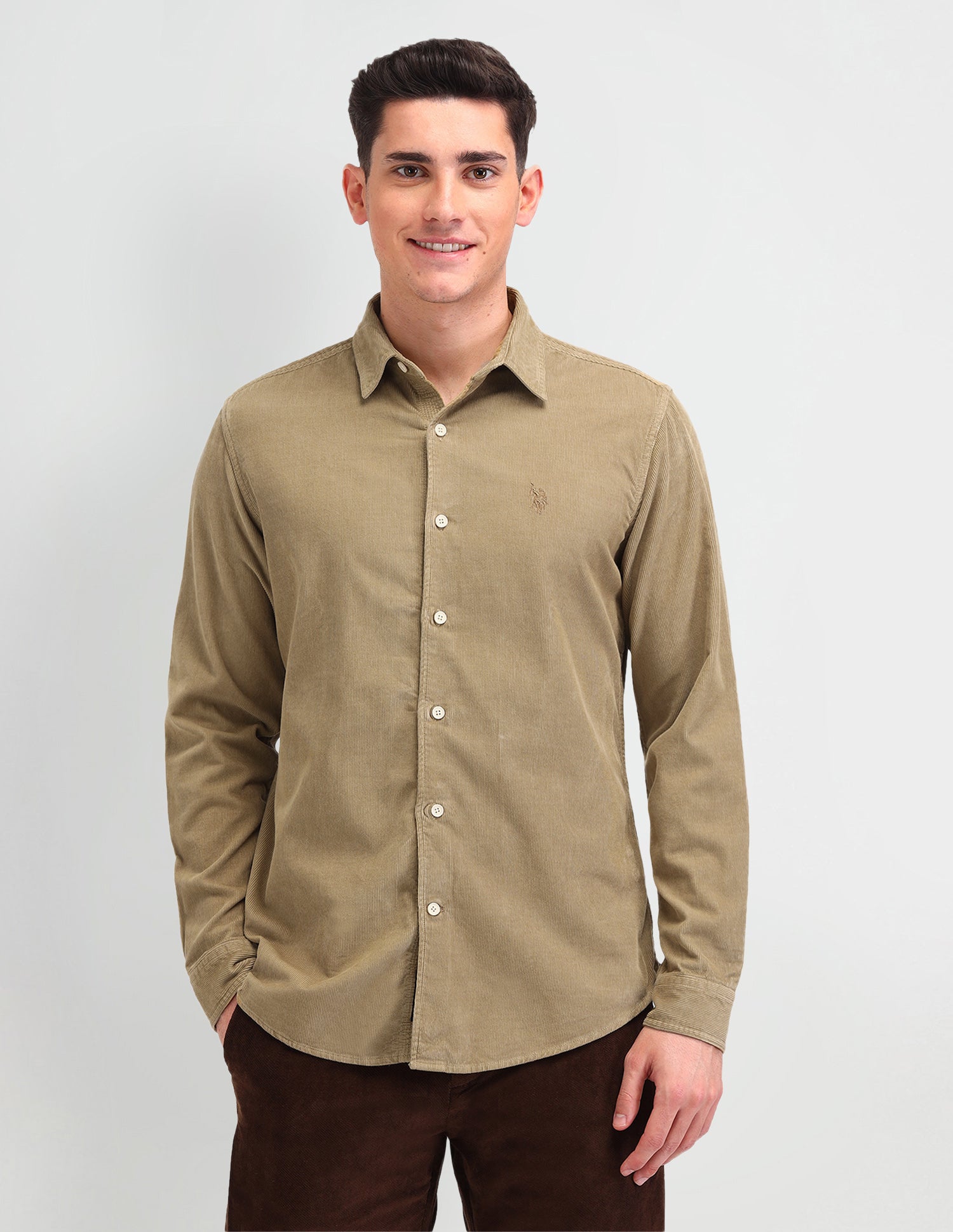 Textured Cotton Shirt Beige - U.S. POLO ASSN. | Large