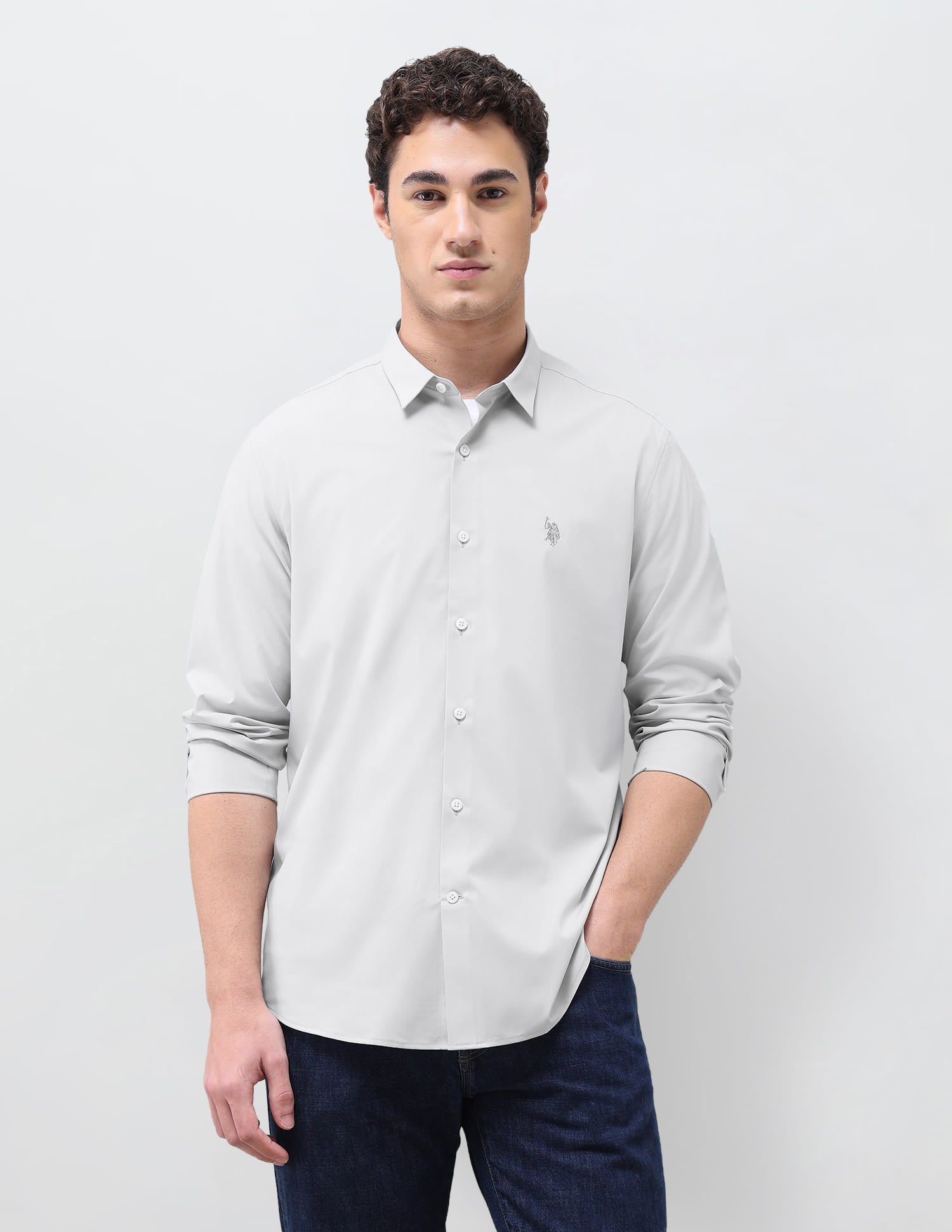Solid Regular Fit Shirt Grey - U.S. Polo Assn. India | Large