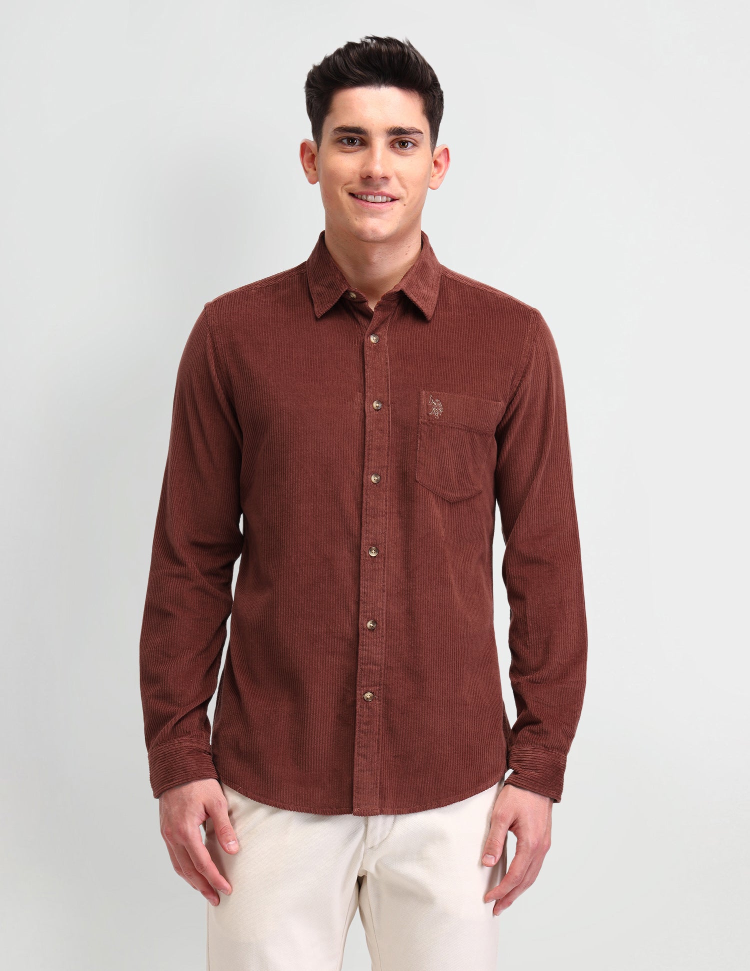 Textured Slim Fit Shirt Rust - U.S. Polo Assn. India | Large