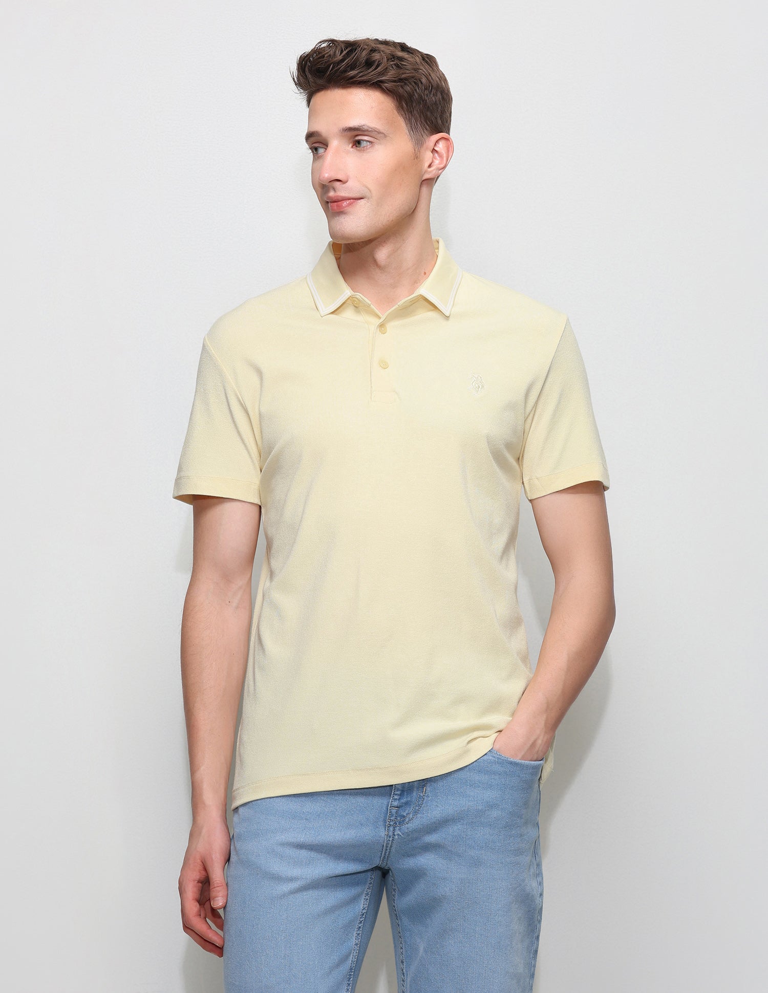 Solid Slim Fit Polo Shirt Yellow - U.S. Polo Assn. India | Large