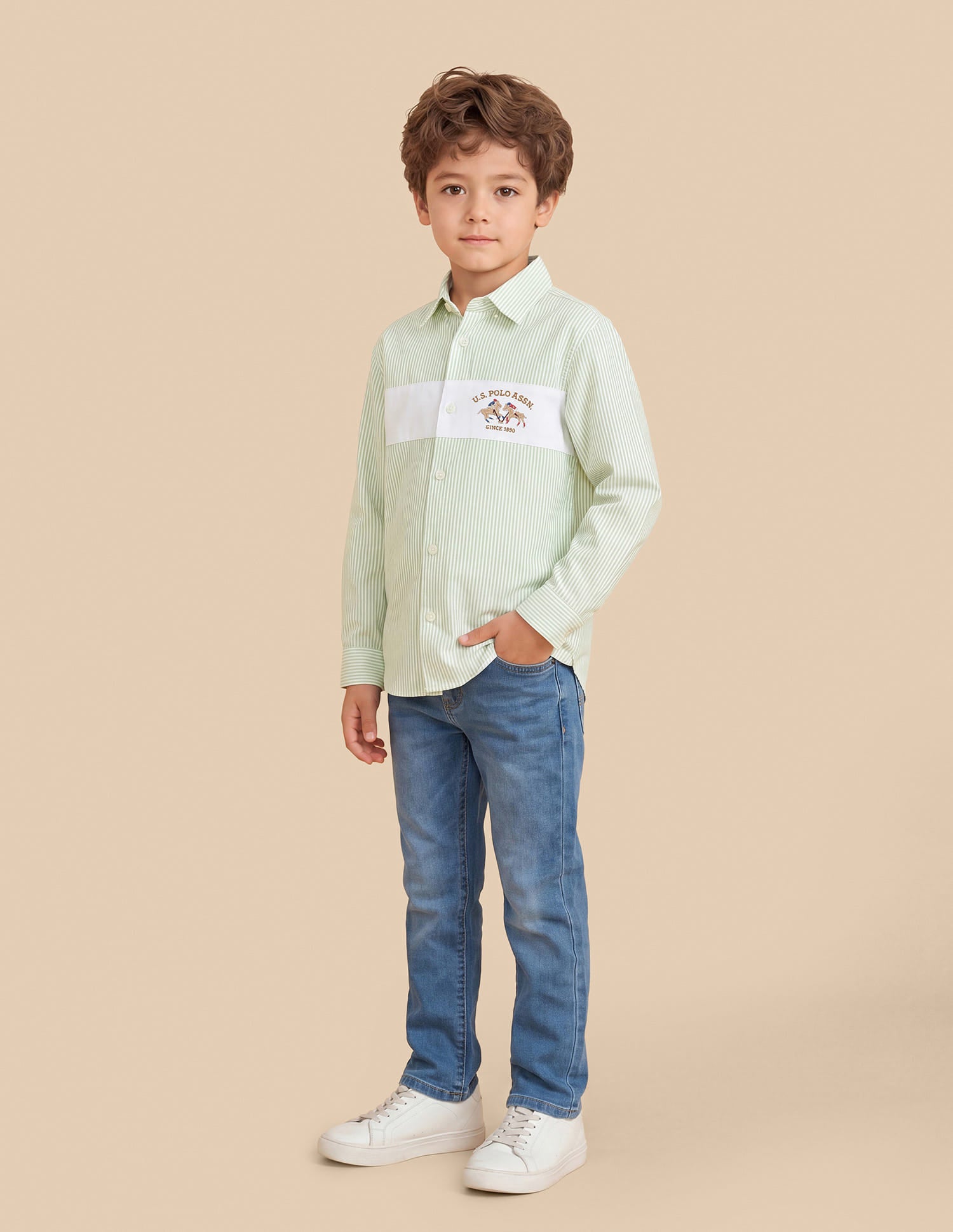 Vertical Striped Regular Fit Shirt Green - U.S. Polo Assn. India | Large