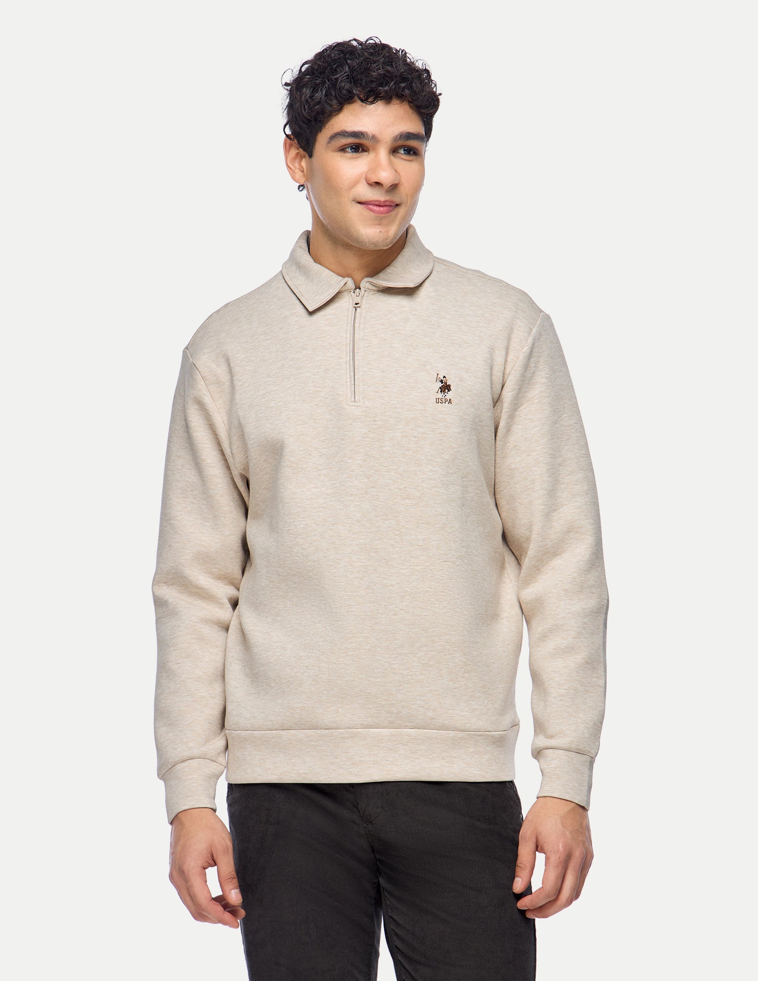 Heathered Slim Fit Sweatshirt Beige - U.S. Polo Assn. India | Large