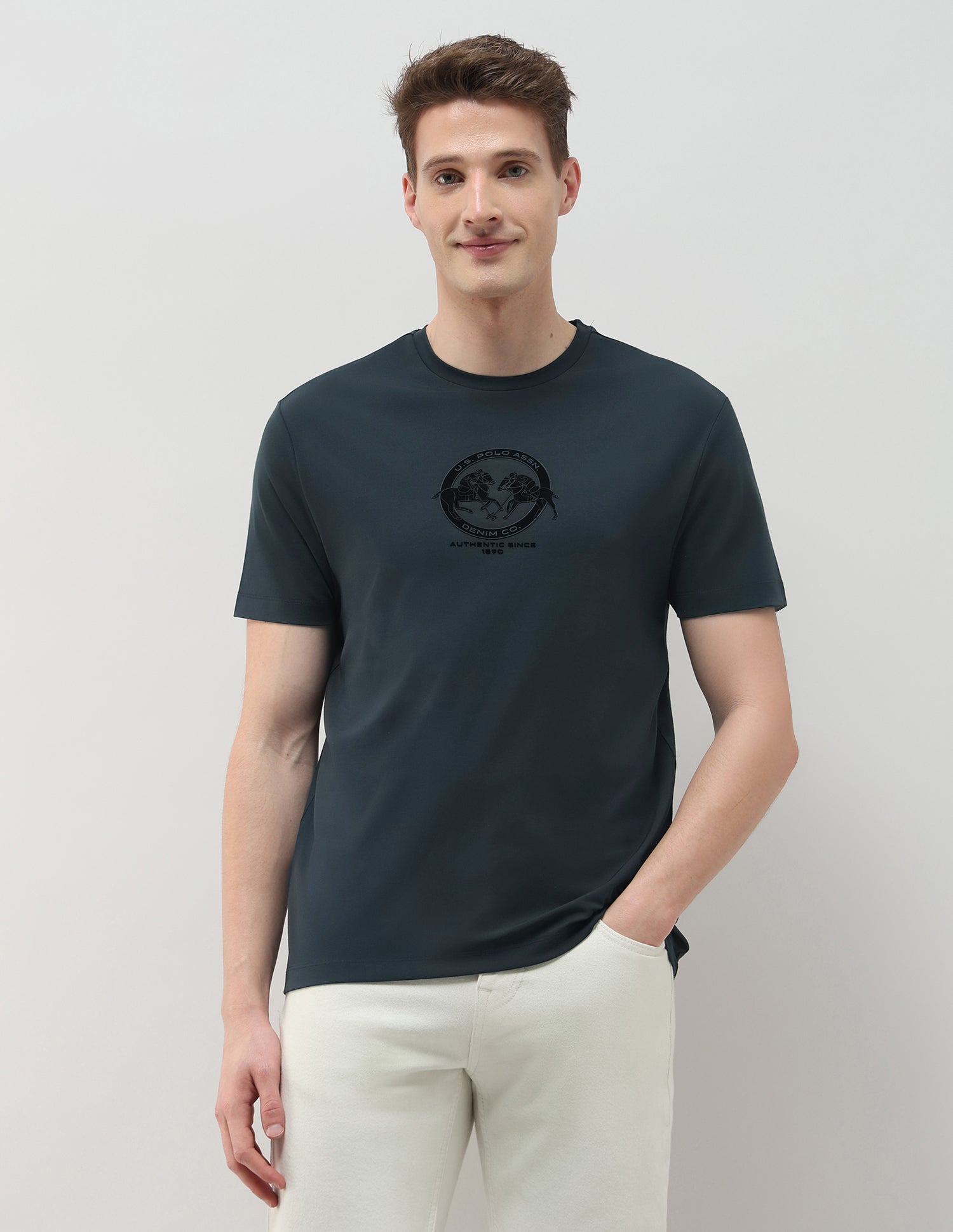 Brand Embossed Black & Gold Slim Fit T-Shirt Teal - U.S. Polo Assn. India | Large