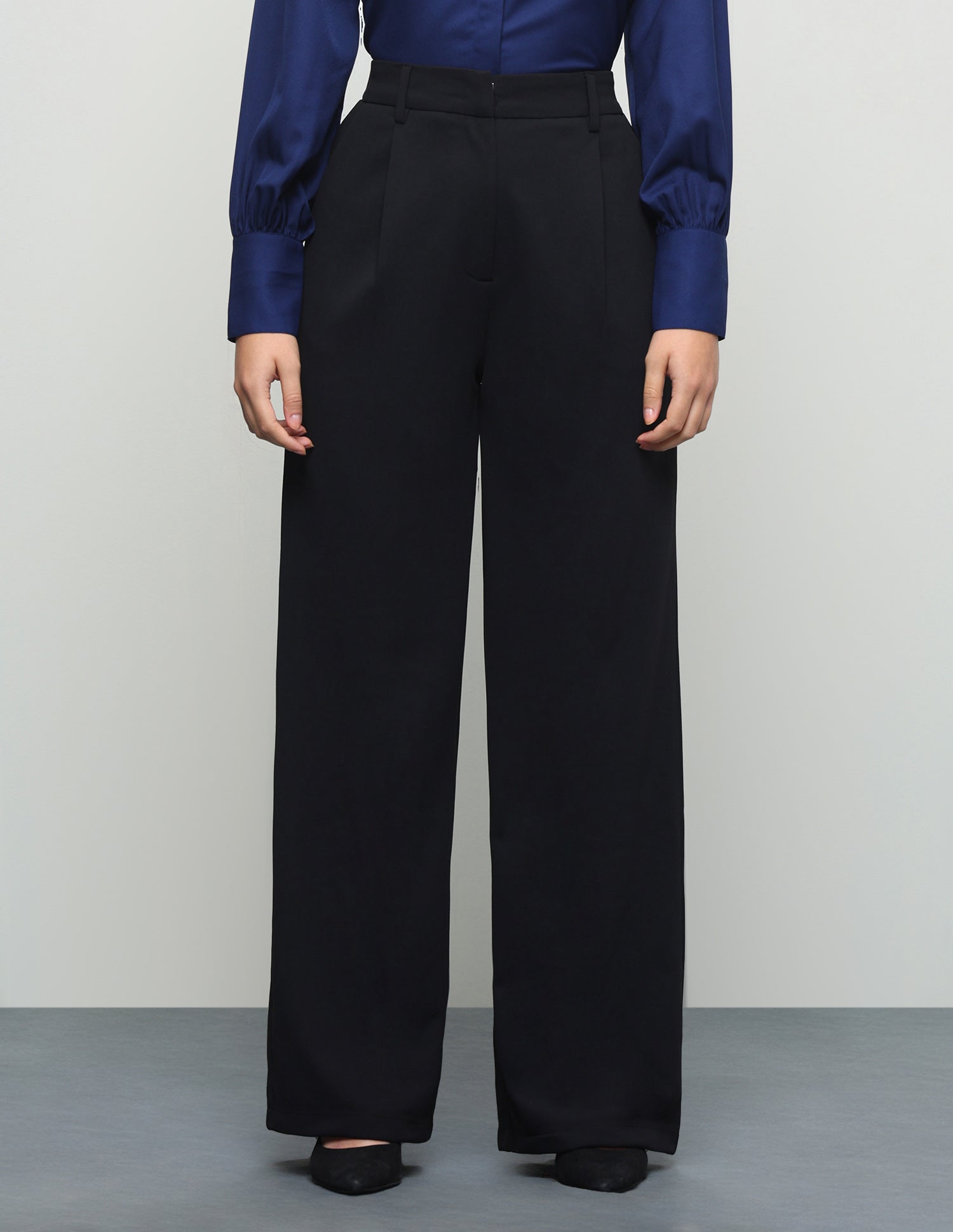 Pleated Wide Leg Fit Trousers Black - U.S. Polo Assn. India | Large