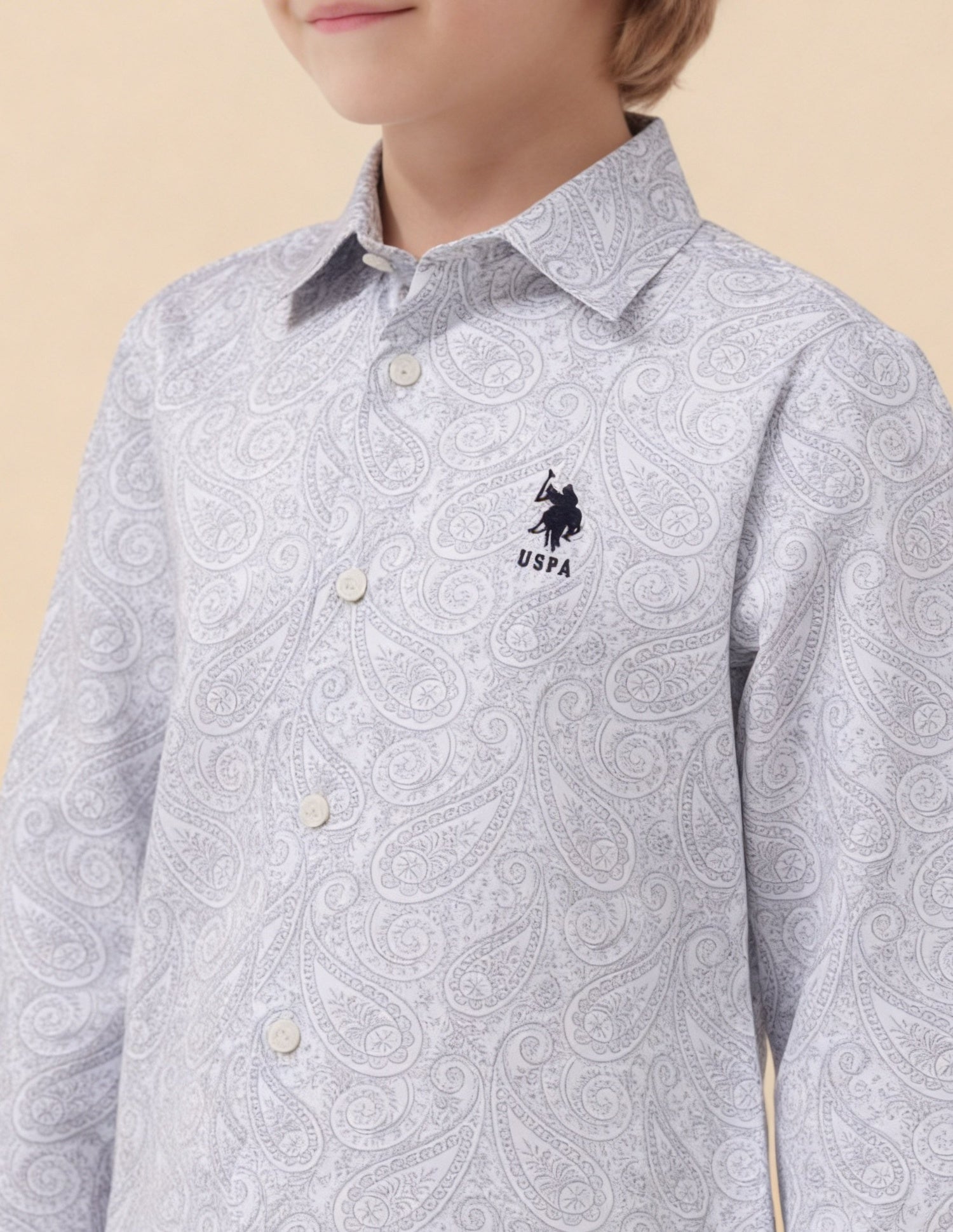 Paisley Printed Satin Shirt White - U.S. Polo Assn. India | Large