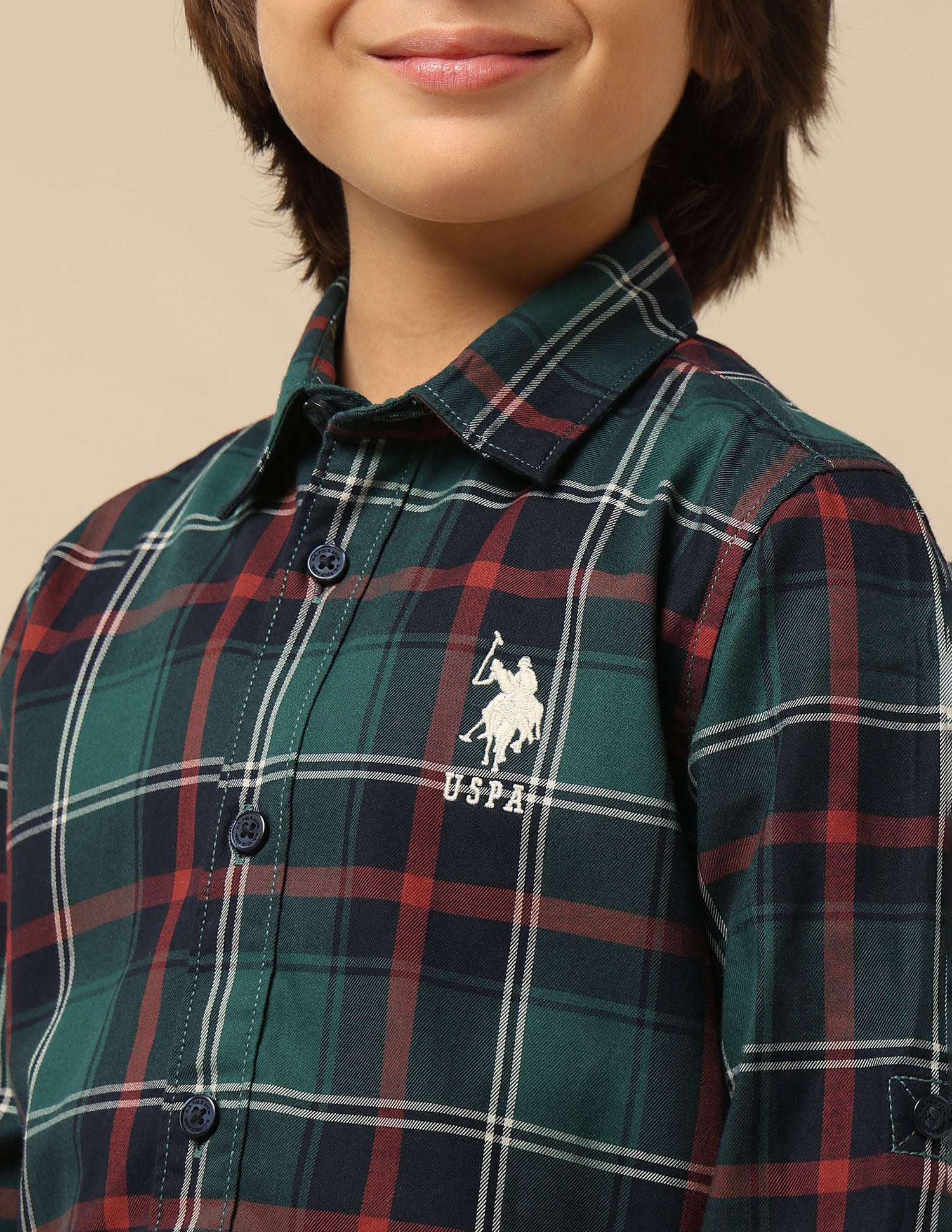 Boys Plaid Checked Twill Shirt Green - U.S. POLO ASSN. | Large